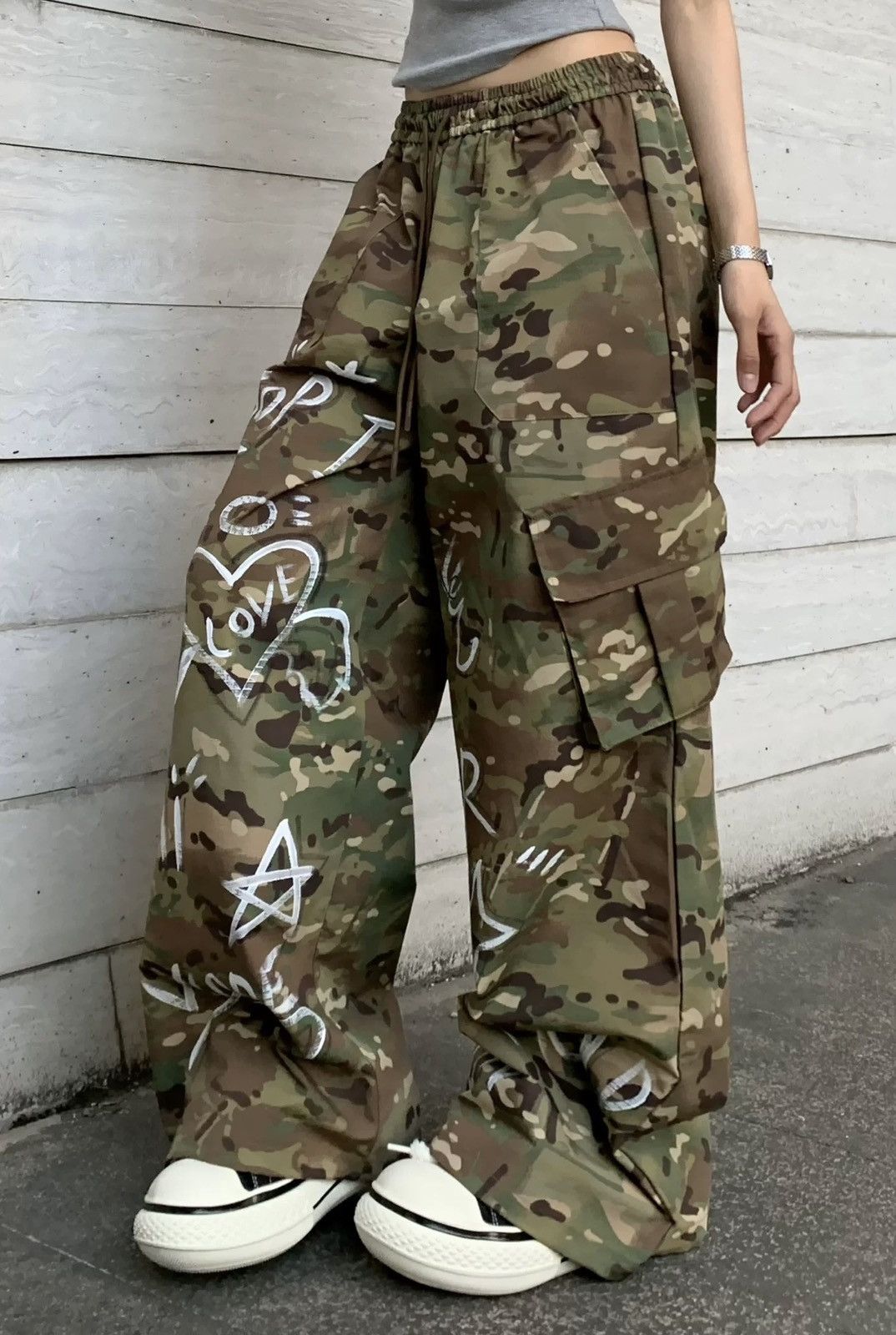 Utility grunge y2k graffiti camouflage camo cargo pants