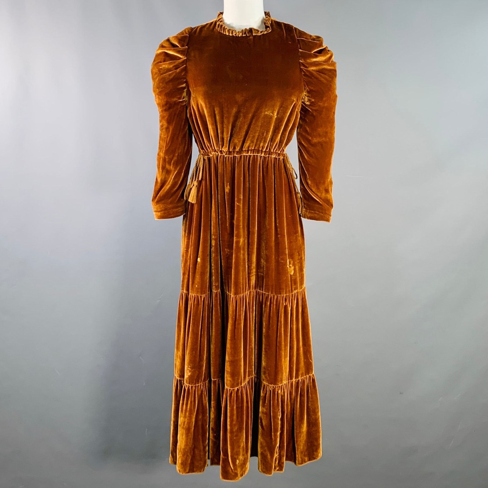 Ulla Johnson ULLA JOHNSON Bunny Yellow Mustard Velvet Ruffle Midi Dress Size XS / US 0-2 / IT 36-38 - 1 Thumbnail