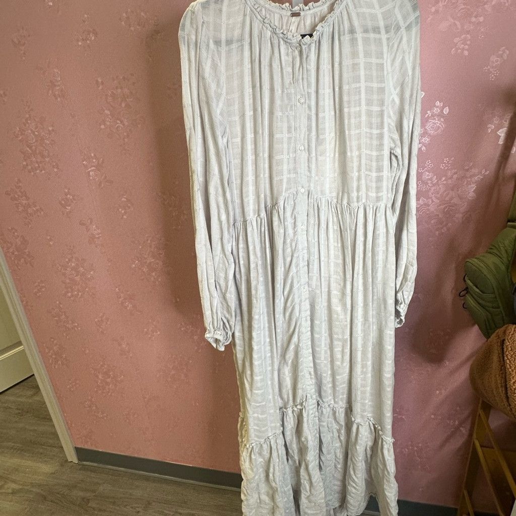 Free People Free People Edie Plaid Cream Ruffled Maxi Dress Medium EUC Size M / US 6-8 / IT 42-44 - 4 Thumbnail