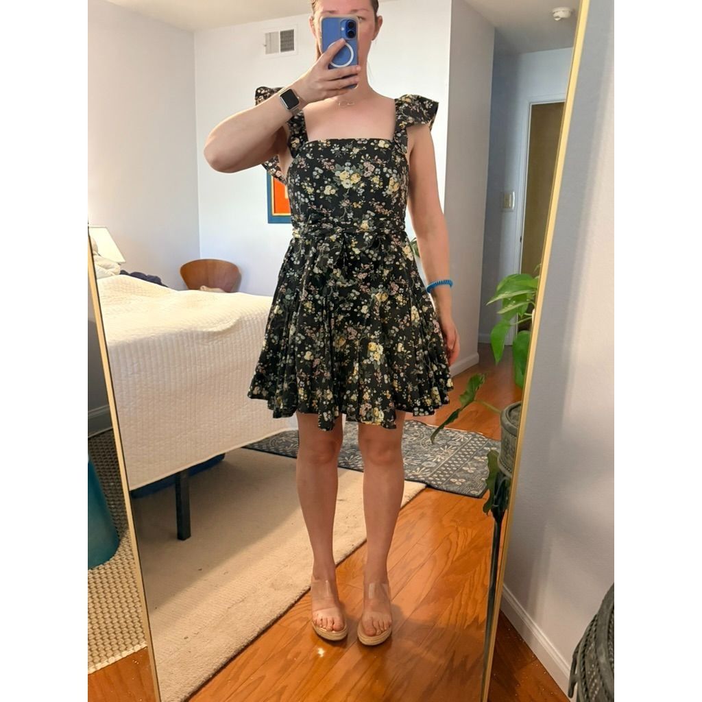 Other Mable Black Multi Floral Mini Dress S Ruffle Open Back Bow V Size S / US 4 / IT 40 - 5 Thumbnail