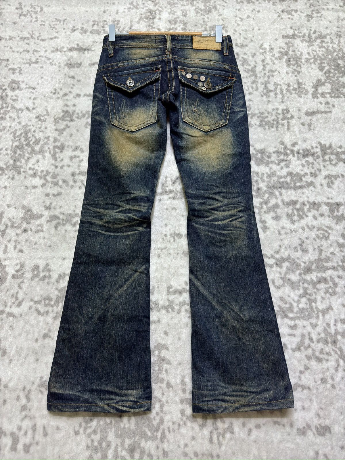 Japanese Brand Flared Lolita Jeans Muddy Wash Claw Mark Distressed Denim Size US 27 - 2 Thumbnail