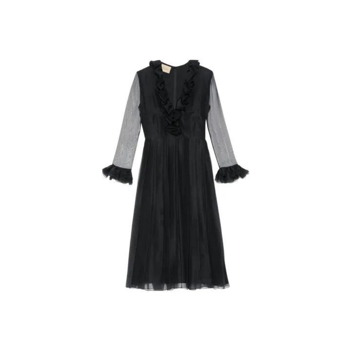 chinese dress ladies sz 40 NEW $2400 GUCCI Black Sheer FLORAL LACE Long Sleeves DRESS w/ NU   COUTURE FOR ALL