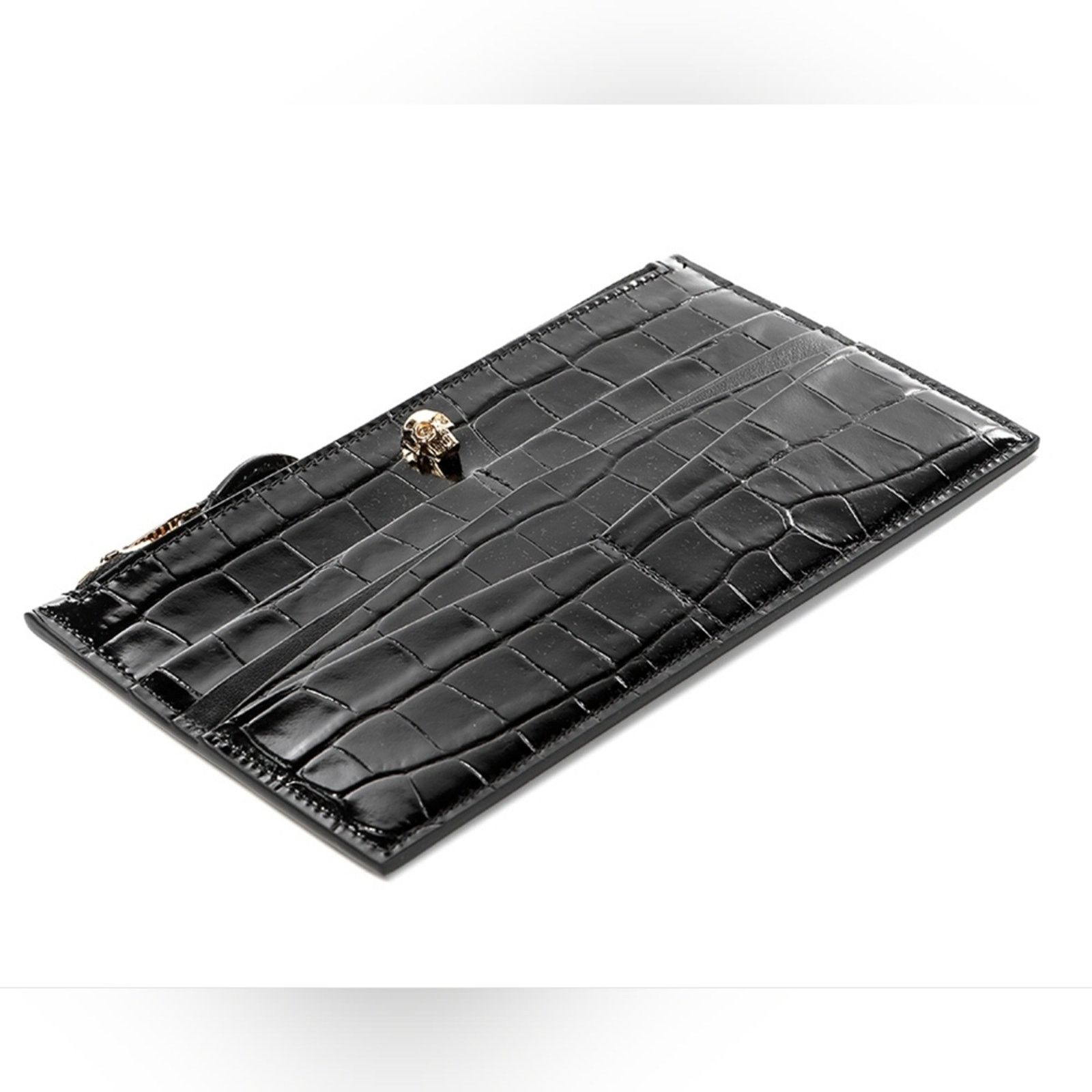 Alexander McQueen Alexander McQueen Flat Card Wallet Zip Black Croc Skull Size ONE SIZE - 13 Thumbnail