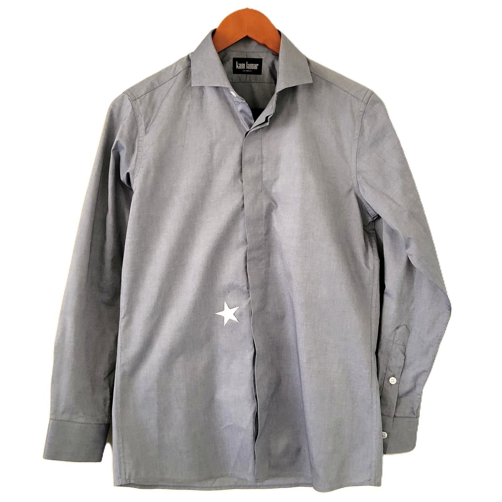 Other Kam Lamar Men's S Button Shirt Gray Star Patch Upcycled Size US S / EU 44-46 / 1 - 1 Thumbnail