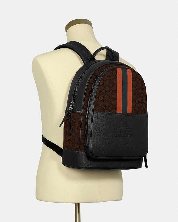 Coach COACH Thompson Backpack Signature Jacquard Varsity Stripe Size ONE SIZE - 4 Thumbnail