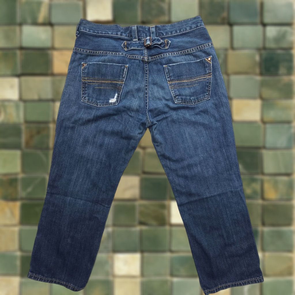Gap Vintage GAP Buckle Back Crop Jeans Size 10 Dark Wash Mid Rise USA Button Fly Jeans Womens 90s Theme Blue Denim Cotton 5-Pocket Regular Inseam 24 Size 32" / US 10 / IT 46 - 1 Thumbnail