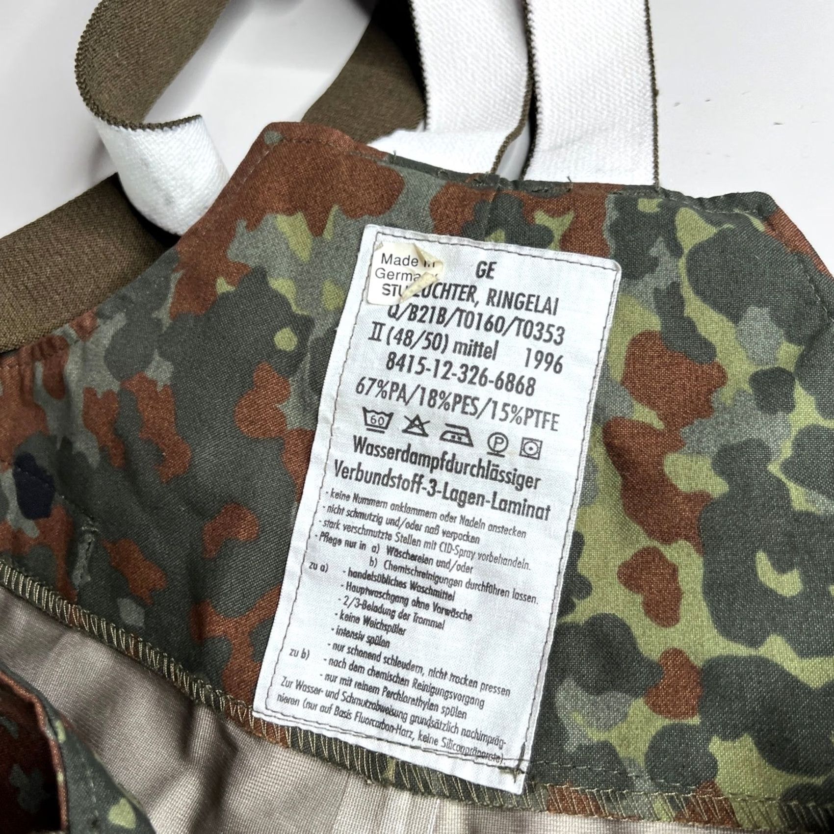 Rains Vintage German Army Gore-Tex Rain Bibs Pants - Flecktarn Camo 1996 Size US 36 / EU 52 - 6 Thumbnail