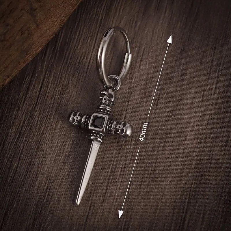Jewelry Skull Head Sword Cross Dangle Earrings Size ONE SIZE - 4 Thumbnail