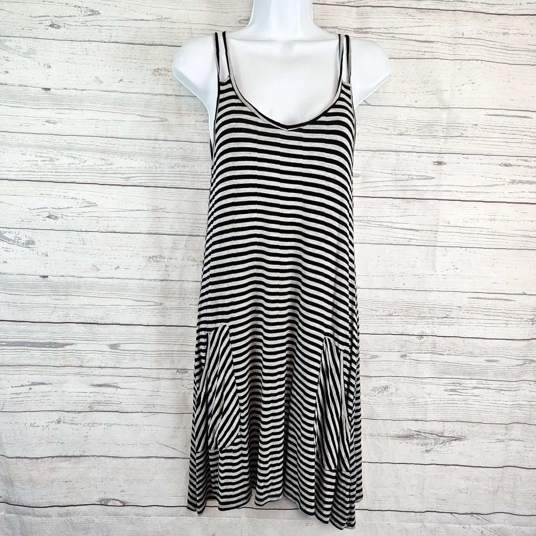 Vintage Soybu Womens Tank Dress Sz M Black Stripe Pockets Sleeveless Rayon Blend Size M / US 6-8 / IT 42-44 - 2 Thumbnail