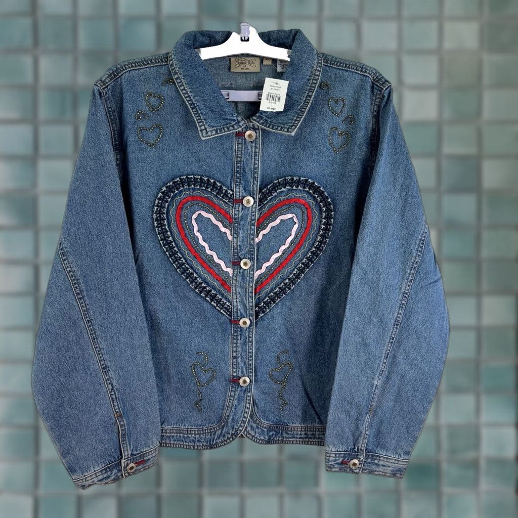 Denime Crystal Kobe Denim Jacket Womens XL Blue Geometric Embellished Casual Retro Size XL / US 12-14 / IT 48-50 - 1 Thumbnail