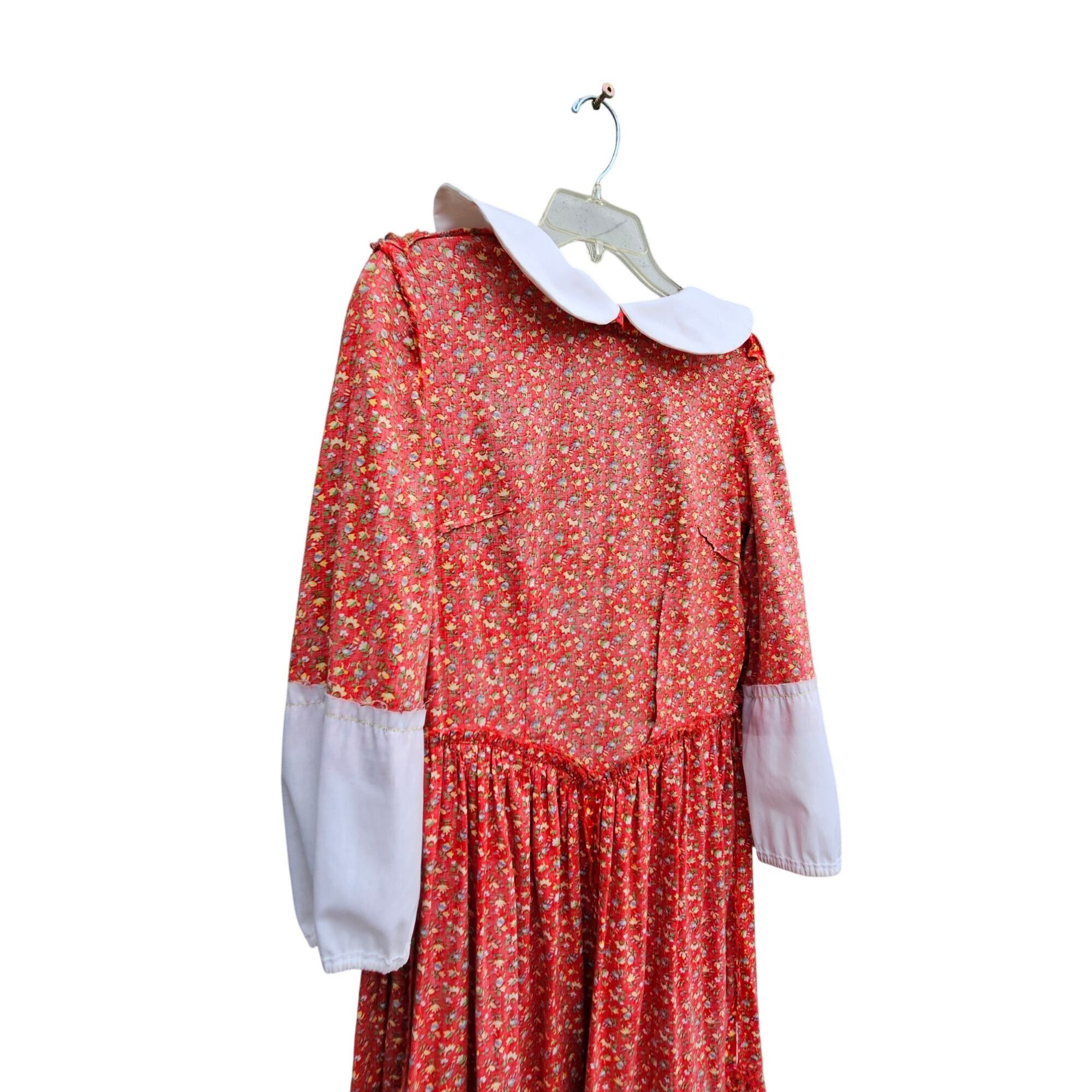 Homemade Vintage 70s Red Calico Maxi Prairie Dress Peter Pan Collar C Size XS / US 0-2 / IT 36-38 - 10 Thumbnail