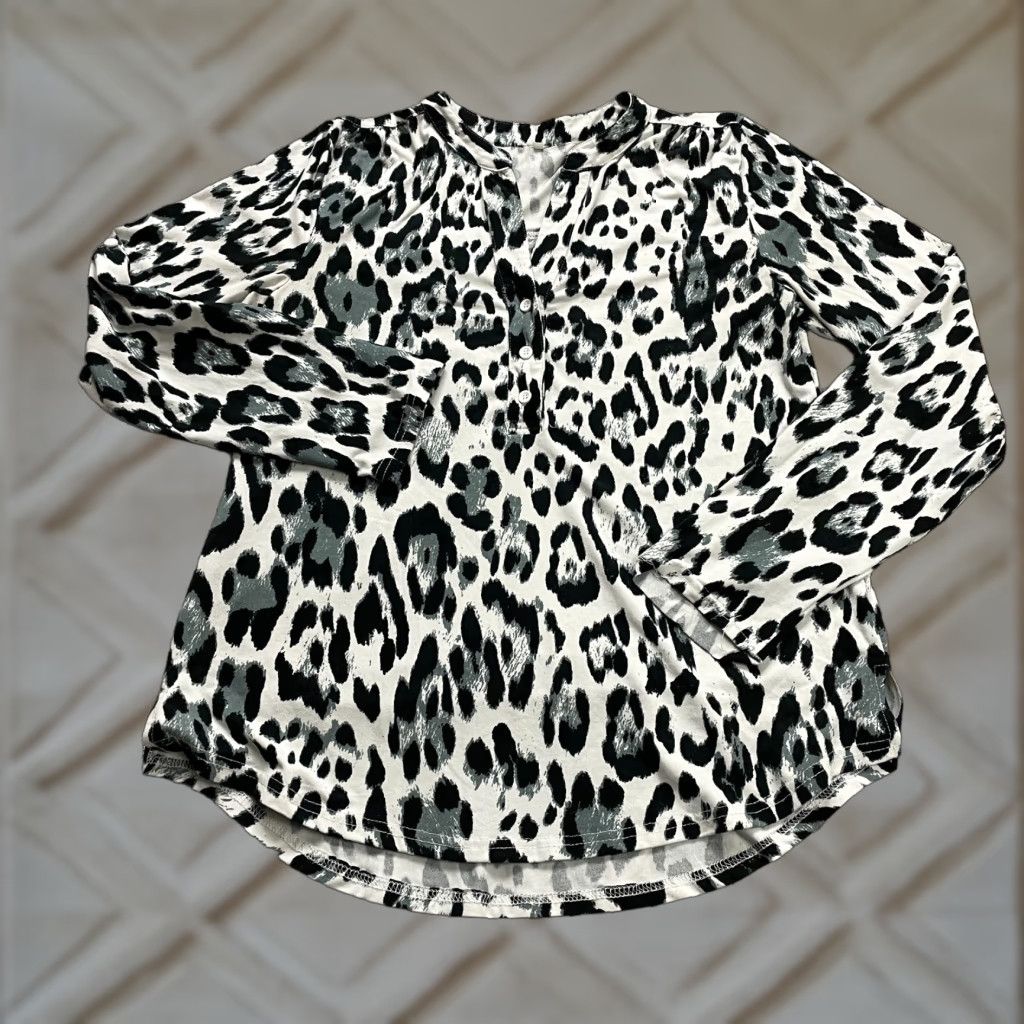 Vintage Unbranded Blouse Womens Large Black White Leopard V-Neck Button Up Long Sleeve Size L / US 10 / IT 46 - 1 Thumbnail