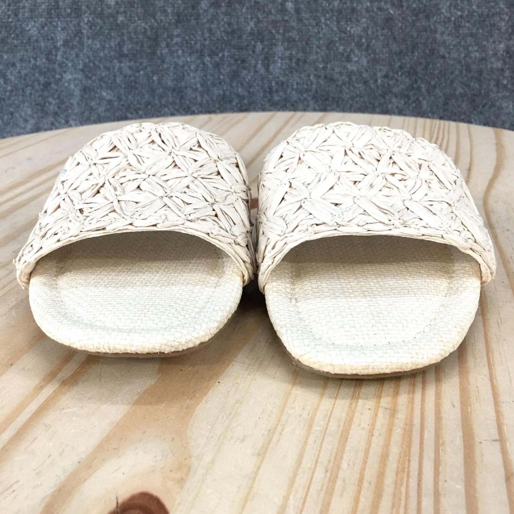 Vintage A New Day Sandals Women's Ariella Woven Raffia Slide White Slip On Open Toe Casual Flat Sandal 6.5 Size US 7 / IT 37 - 7 Thumbnail