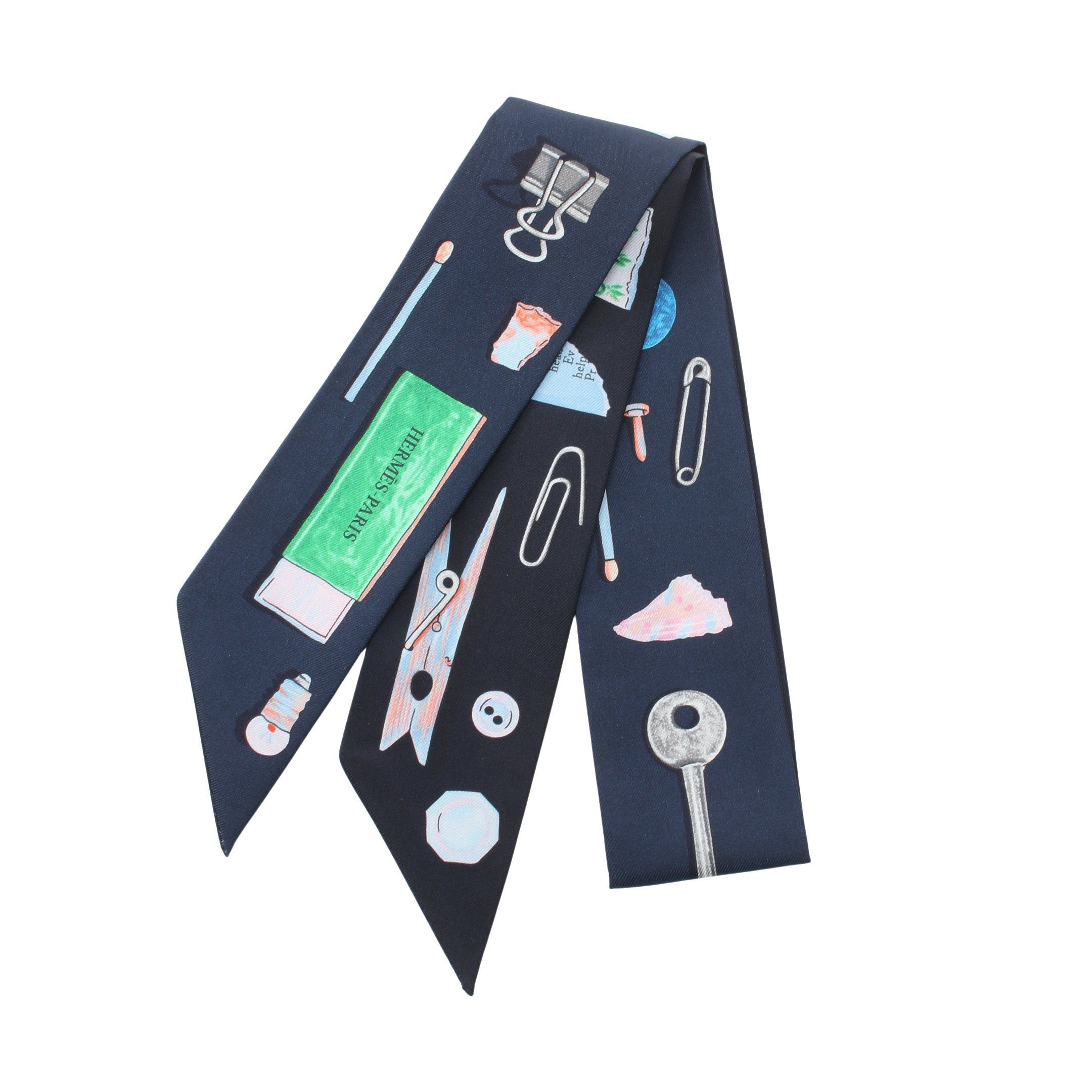 Hermes Hermes Twilly In The Pocket Ribbon Scarf Silk Dark Navy Multicolor Size ONE SIZE - 1 Thumbnail