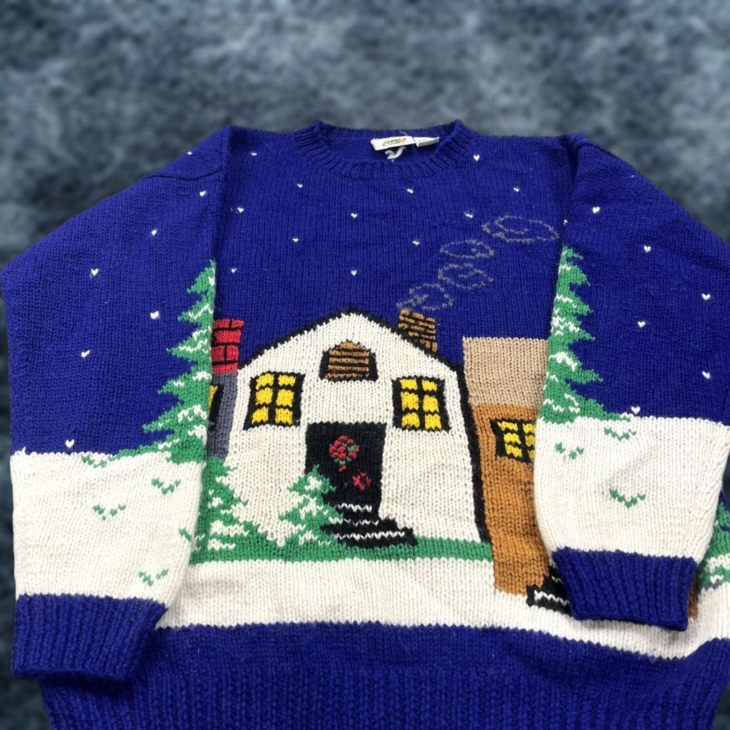 Vintage VINTAGE Field Gear Sweater Womens Large Blue Wool Angora Nylon Crew Neck Long Sleeve Polka Dot Snow Scene Christmas Ugly Christmas Holiday 90s Size L / US 10 / IT 46 - 1 Thumbnail