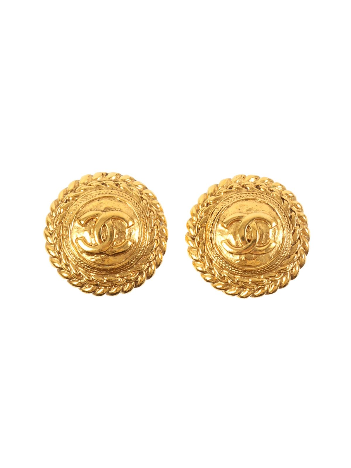 image of Chanel Round Edge Design Cc Mark Earrings Gold, Women's