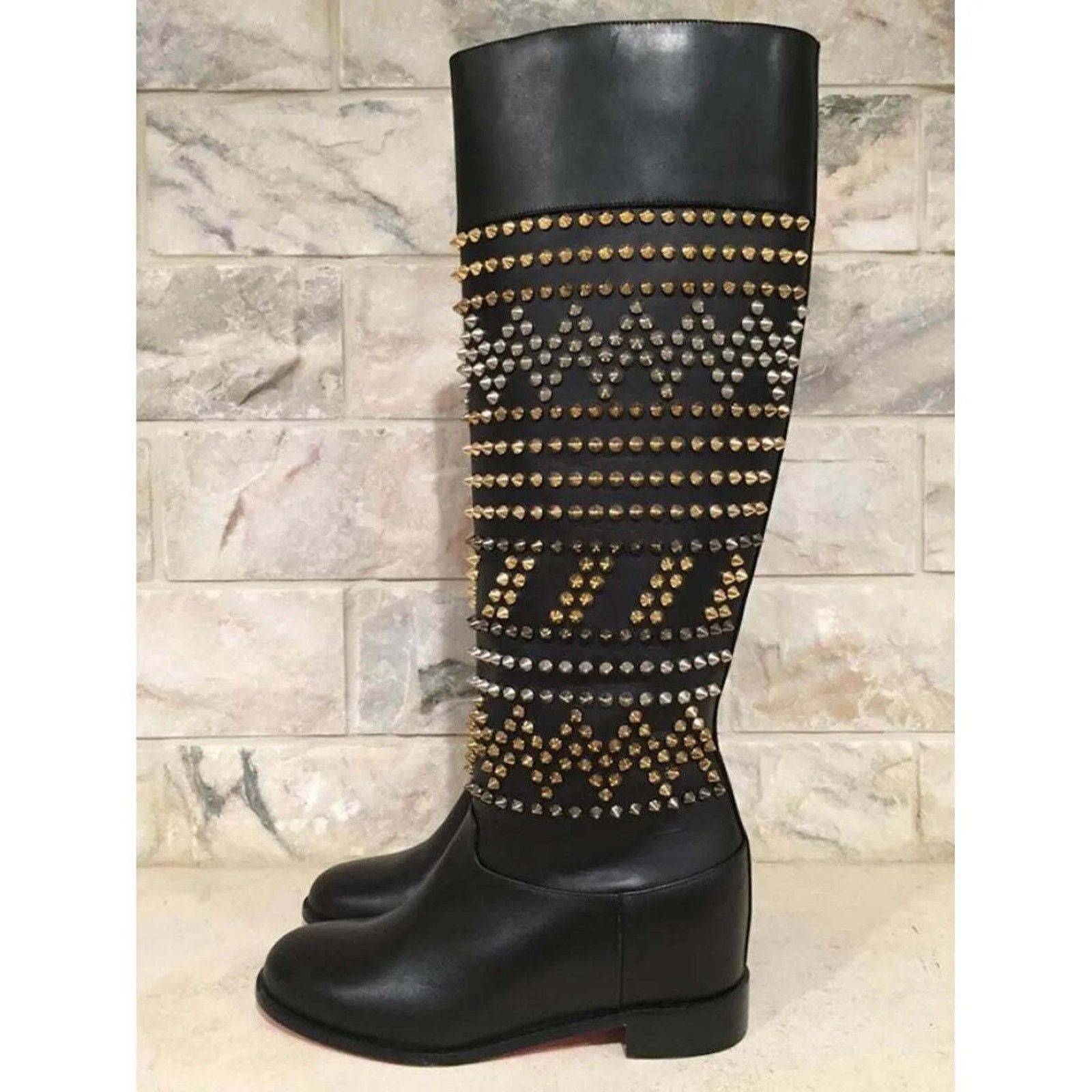 Christian Louboutin Christian Louboutin Rom Chic Spike Leather Black Knee High Size US 5.5 / IT 35.5 - 5 Thumbnail