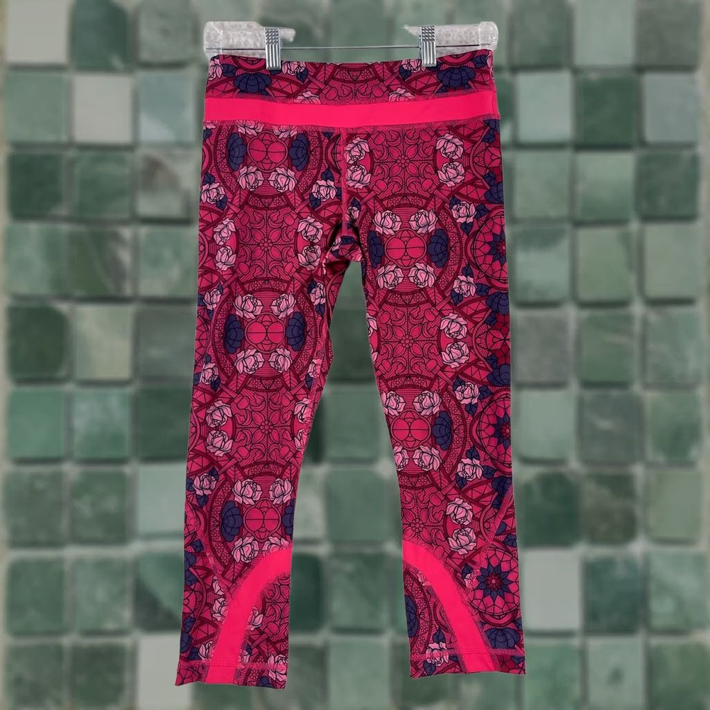 Lululemon Lululemon Inspire Crop II Leggings Womens Size 6 Pink Floral Pull On Yoga Gym Crop Leggings Varsity style Size 27" / US 4 / IT 40 - 1 Thumbnail