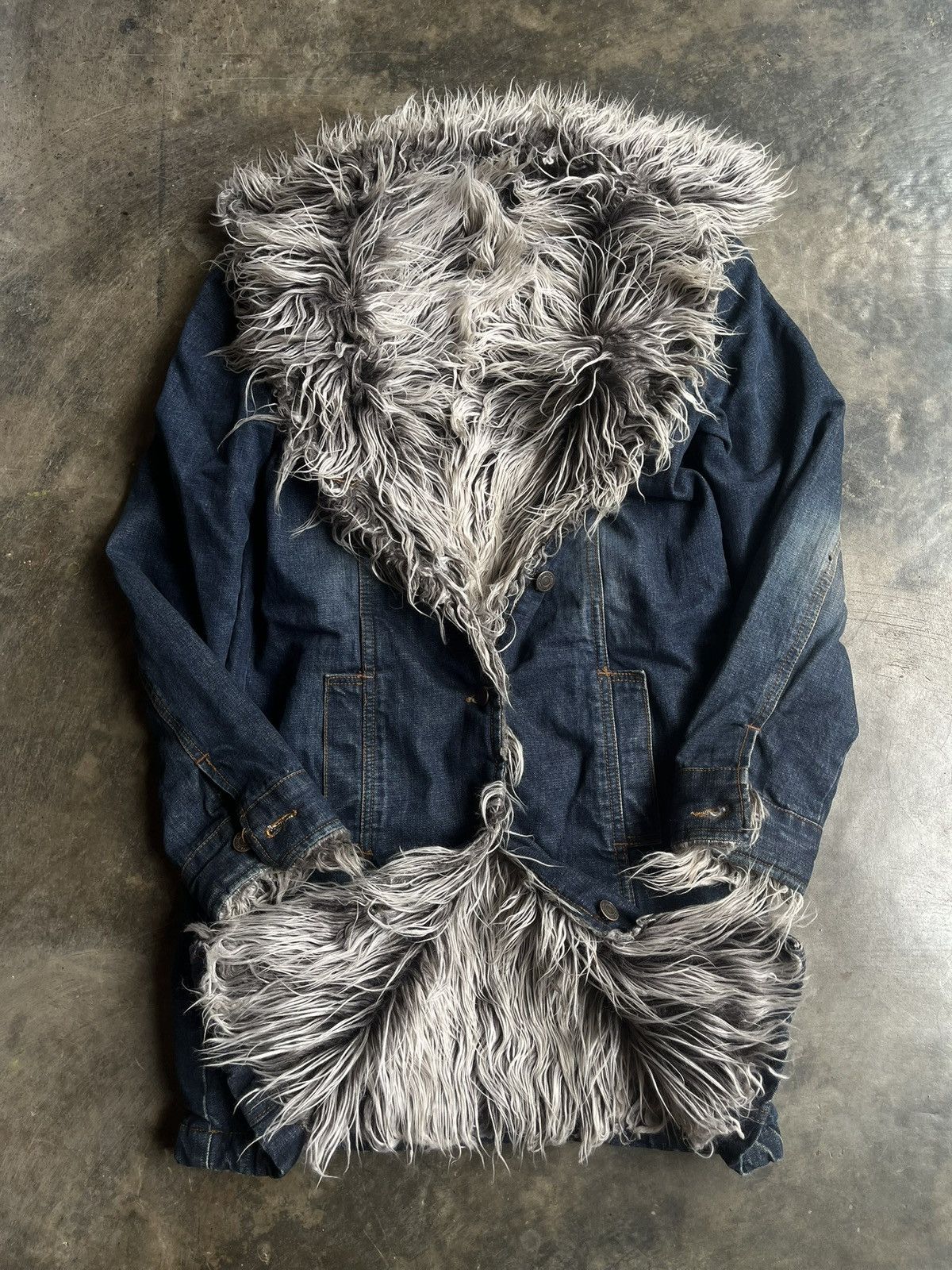 Isamu Katayama Backlash JAPANESE 2000’s CRAZY FUR DENIM JACKET VKEI GOTHIC STYLE Size US S / EU 44-46 / 1 - 11 Thumbnail