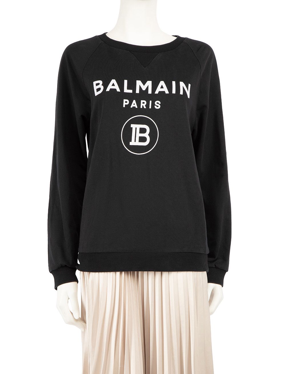 image of Balmain Black Flocked Logo Detail Sweatshirt, Women's (Size XS)