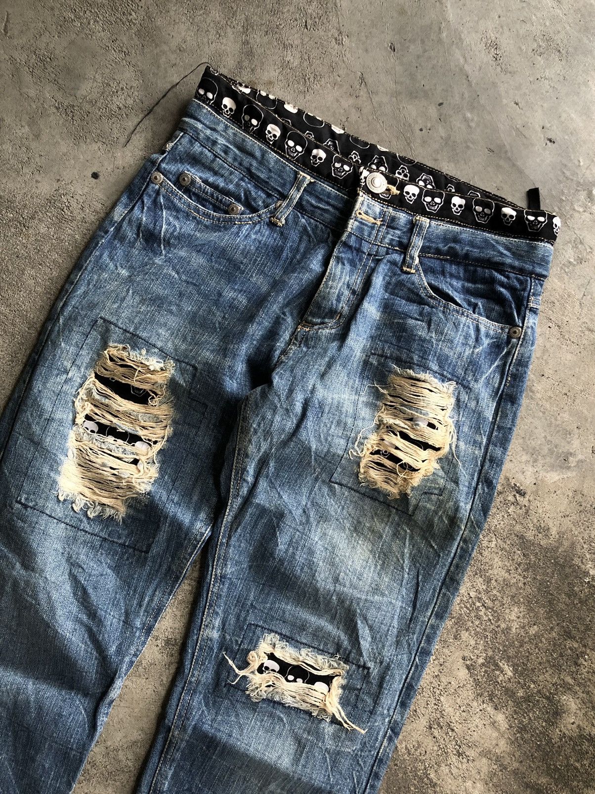 If Six Was Nine JAPANESE BRAND DISTRESSED SKULL DOUBLE WAIST KAPITAL STYLE Size US 30 / EU 46 - 2 Thumbnail