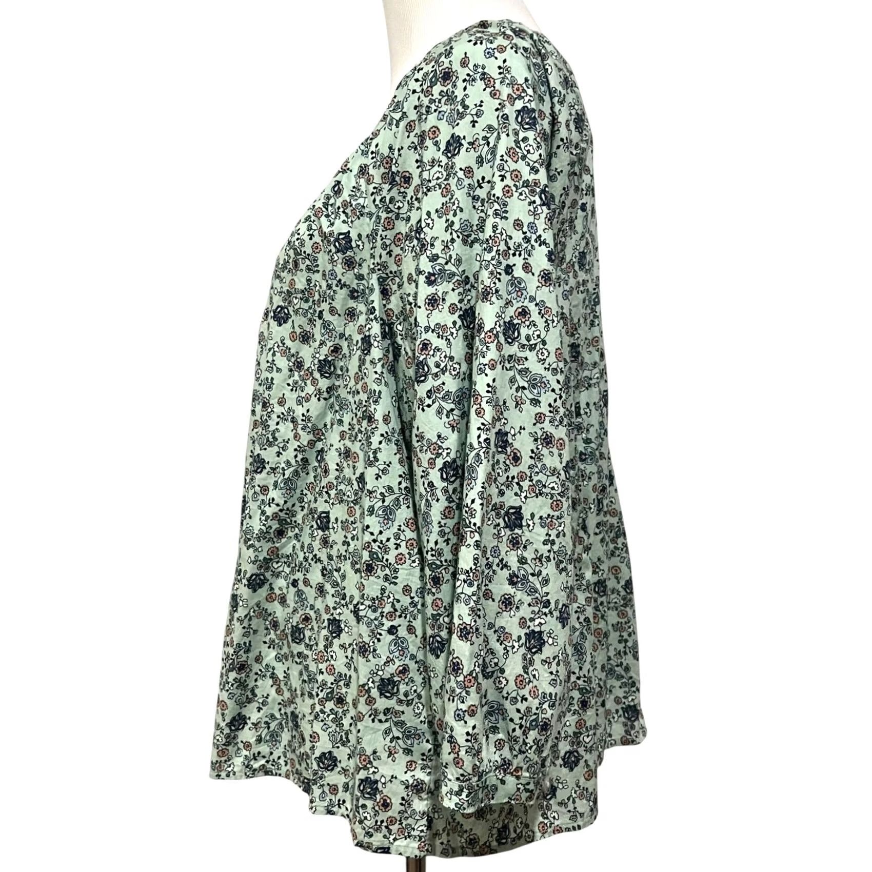 J. Jill VINTAGE J. Jill Floral Peasant Top Blue Womens Petite L Boho Cotton Button Up Blouse 3/4 Sleeve Round Neck Shirt Girls Mens Size L / US 10 / IT 46 - 3 Thumbnail