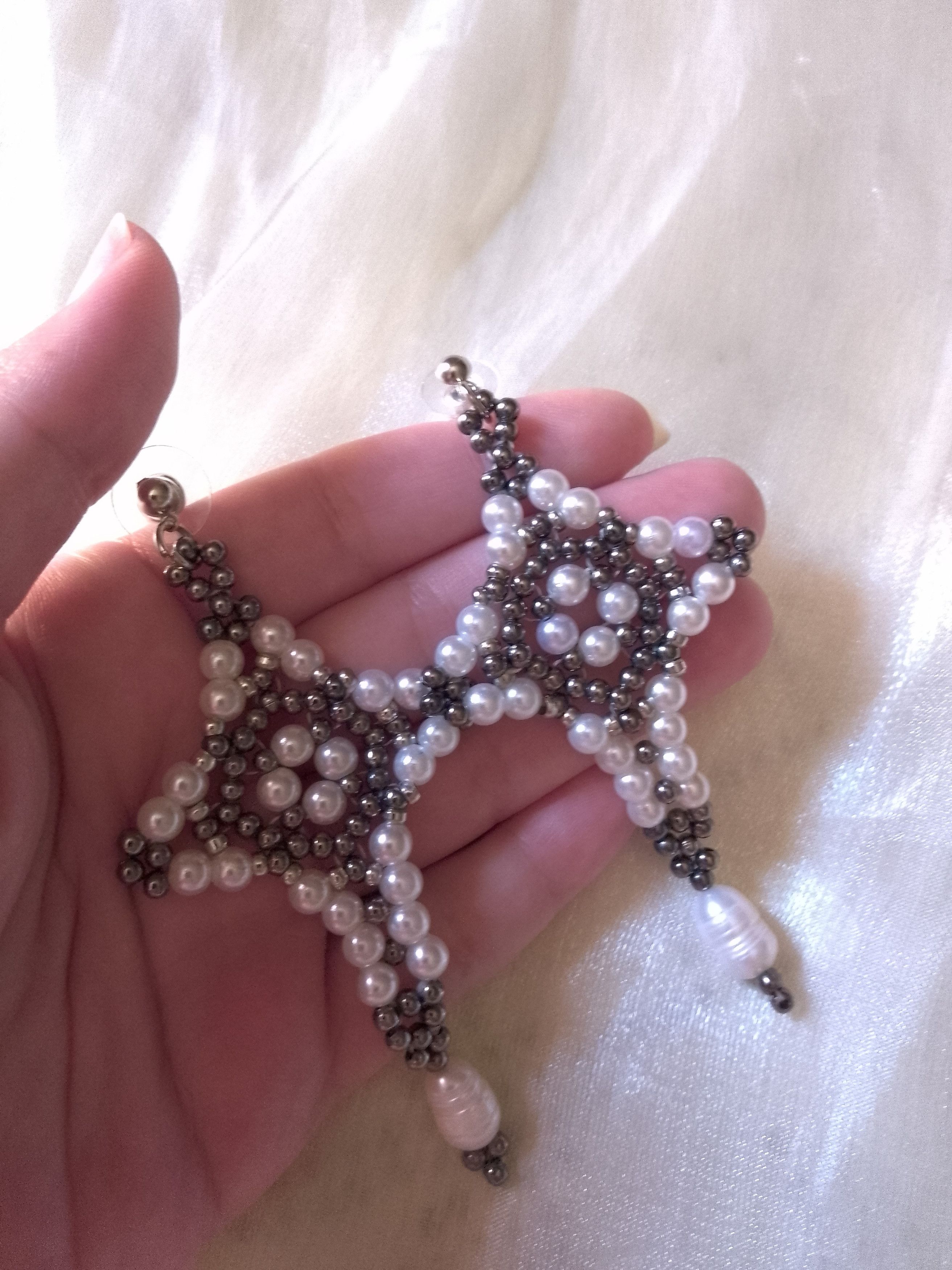 Handmade Cross Earrings Gothic freshwater pearls dangling Size ONE SIZE - 7 Thumbnail