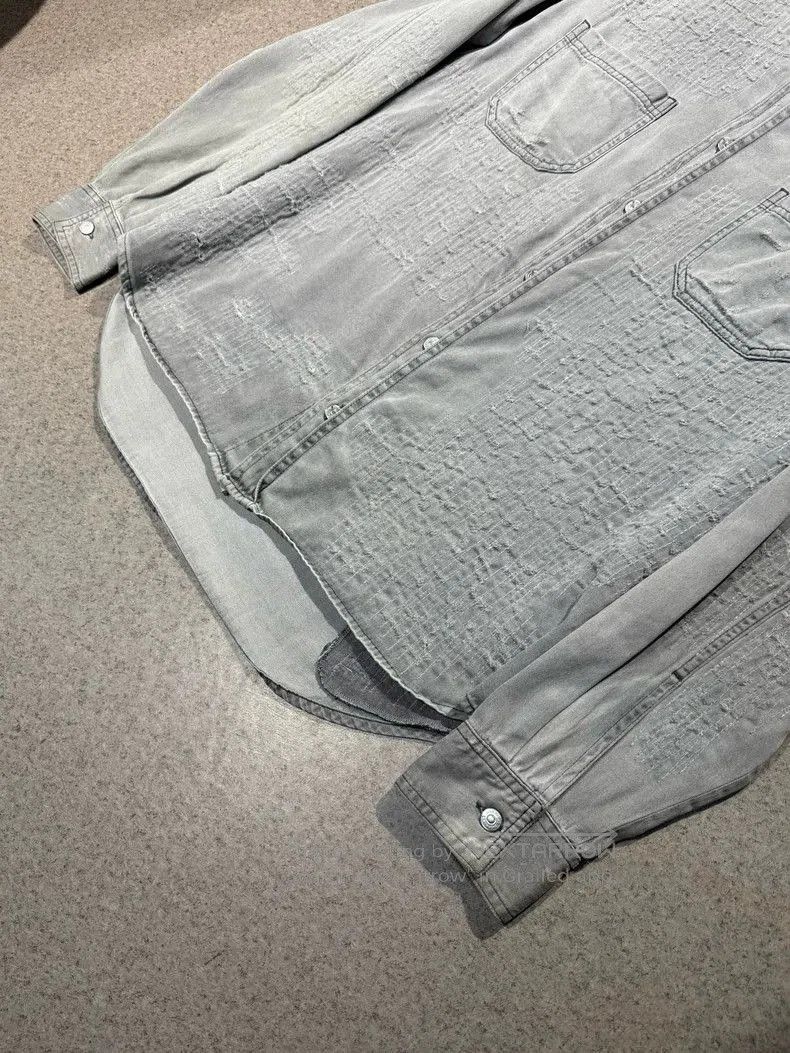 Dior Dior Distressed Gray Denim Shirt Jacket. Size US XL / EU 56 / 4 - 7 Thumbnail