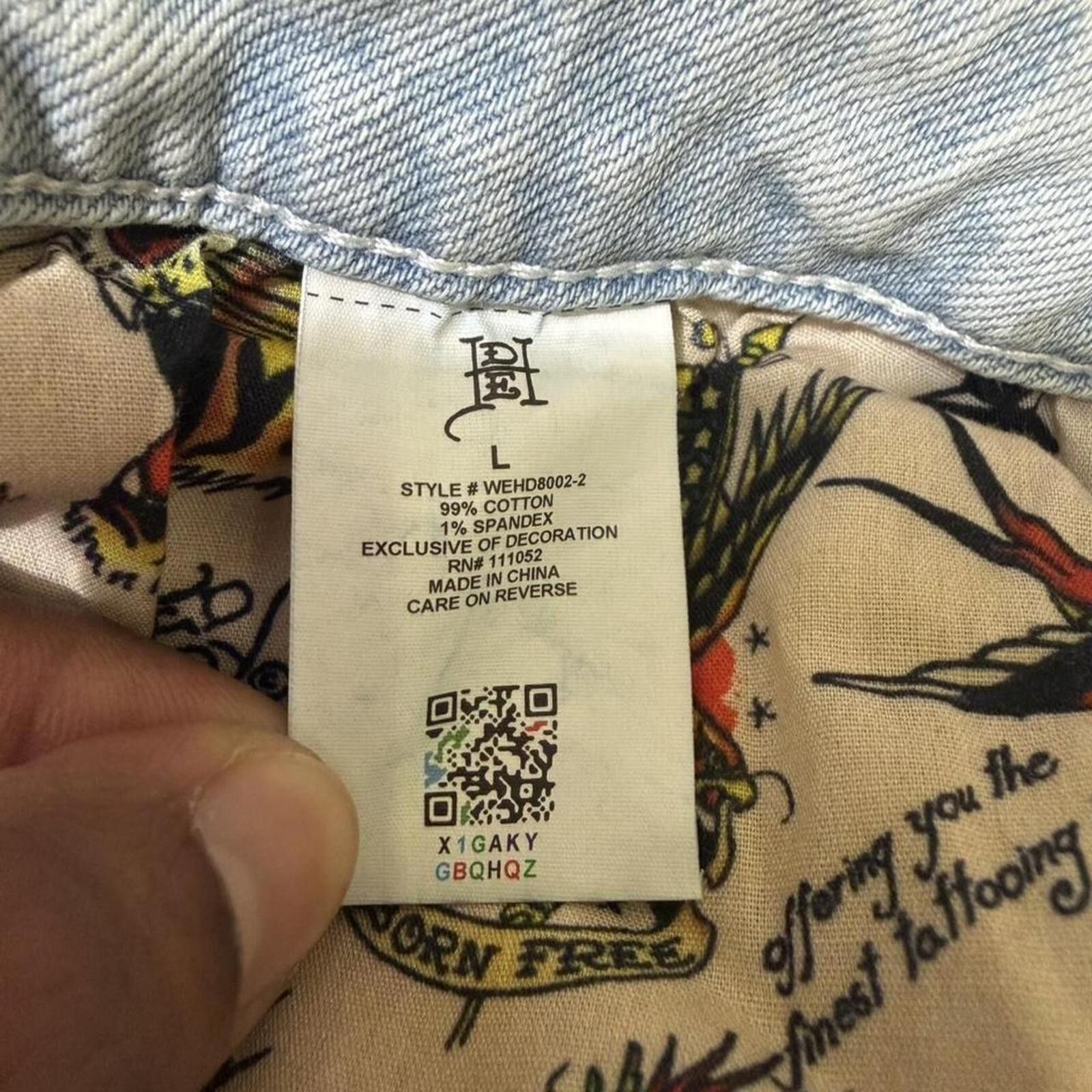 Ed Hardy Ed Hardy denim shorts with design LIFE BEFORE HONOR ❤️‍🩹 Size 31" - 7 Thumbnail