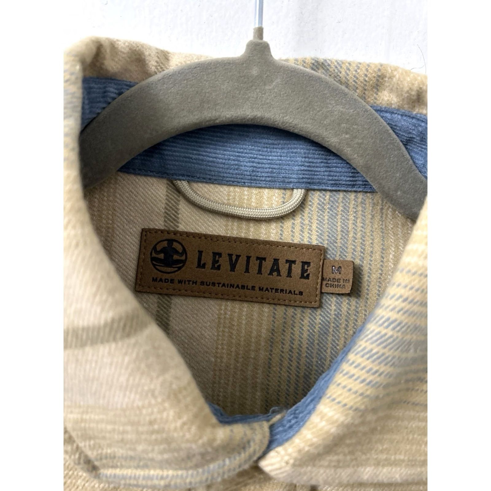 Vintage Levitate Shirt Mens M Tan Blue Striped Flannel Button-Down L/S Organic Cotton Recycled Polyester Embroidered Pockets Casual Workwear Vintage No Size US M / EU 48-50 / 2 - 6 Thumbnail