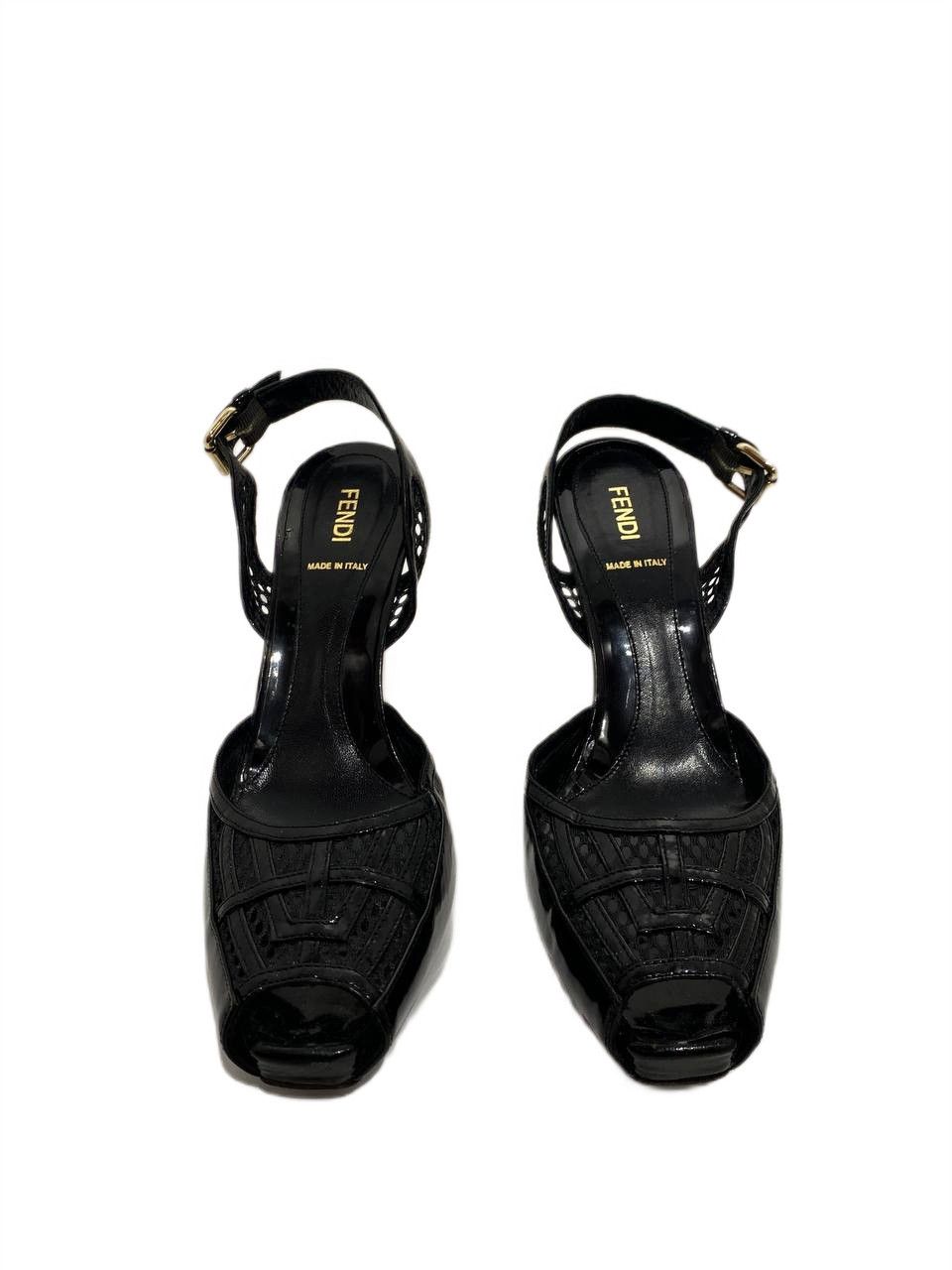 Fendi Fendi Slingback Patent Leather Peep Toe Sandals Heels Size US 9.5 / IT 39.5 - 1 Thumbnail