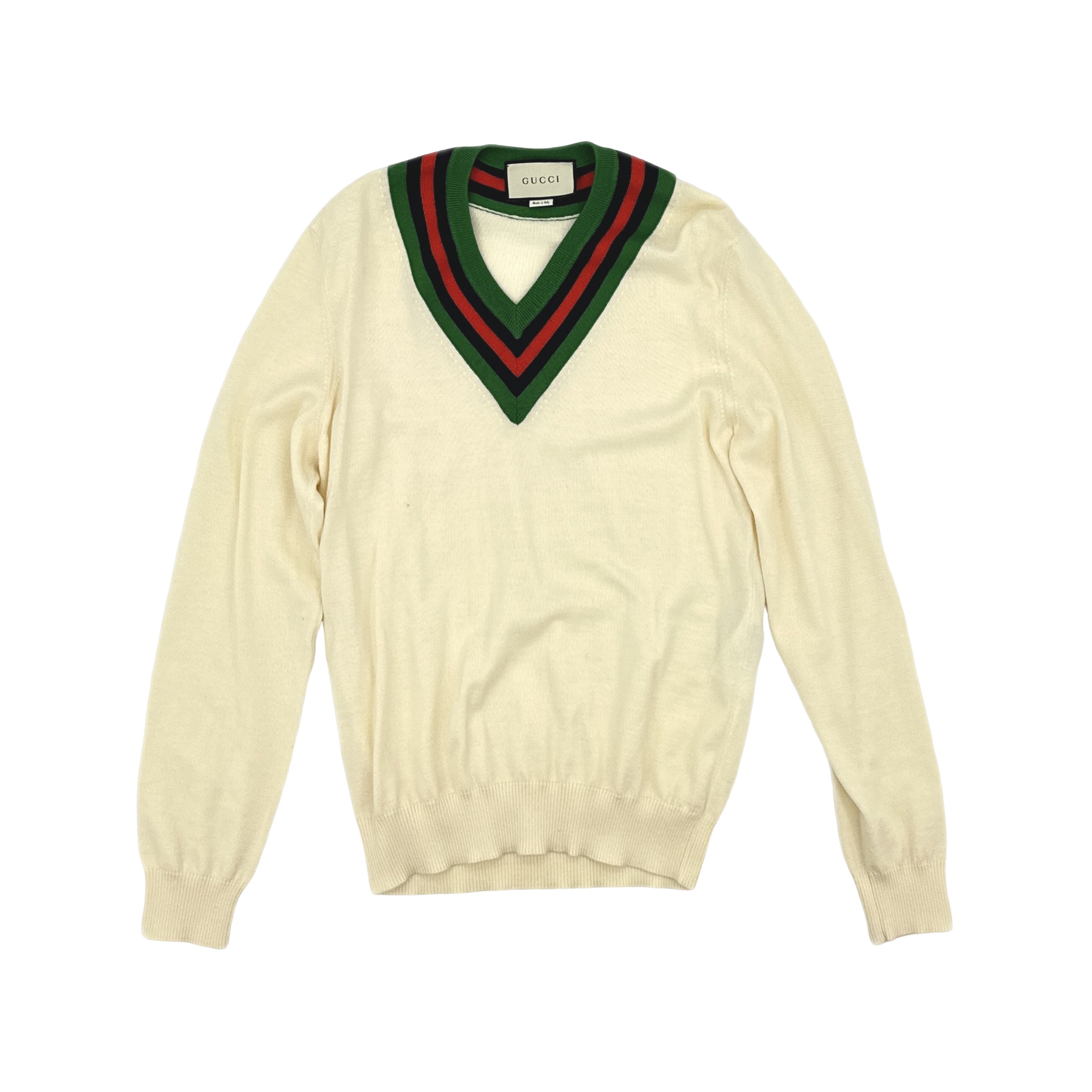 Gucci Gucci Striped Trim V-Neck Wool Sweater Size S Size US S / EU 44-46 / 1 - 1 Thumbnail