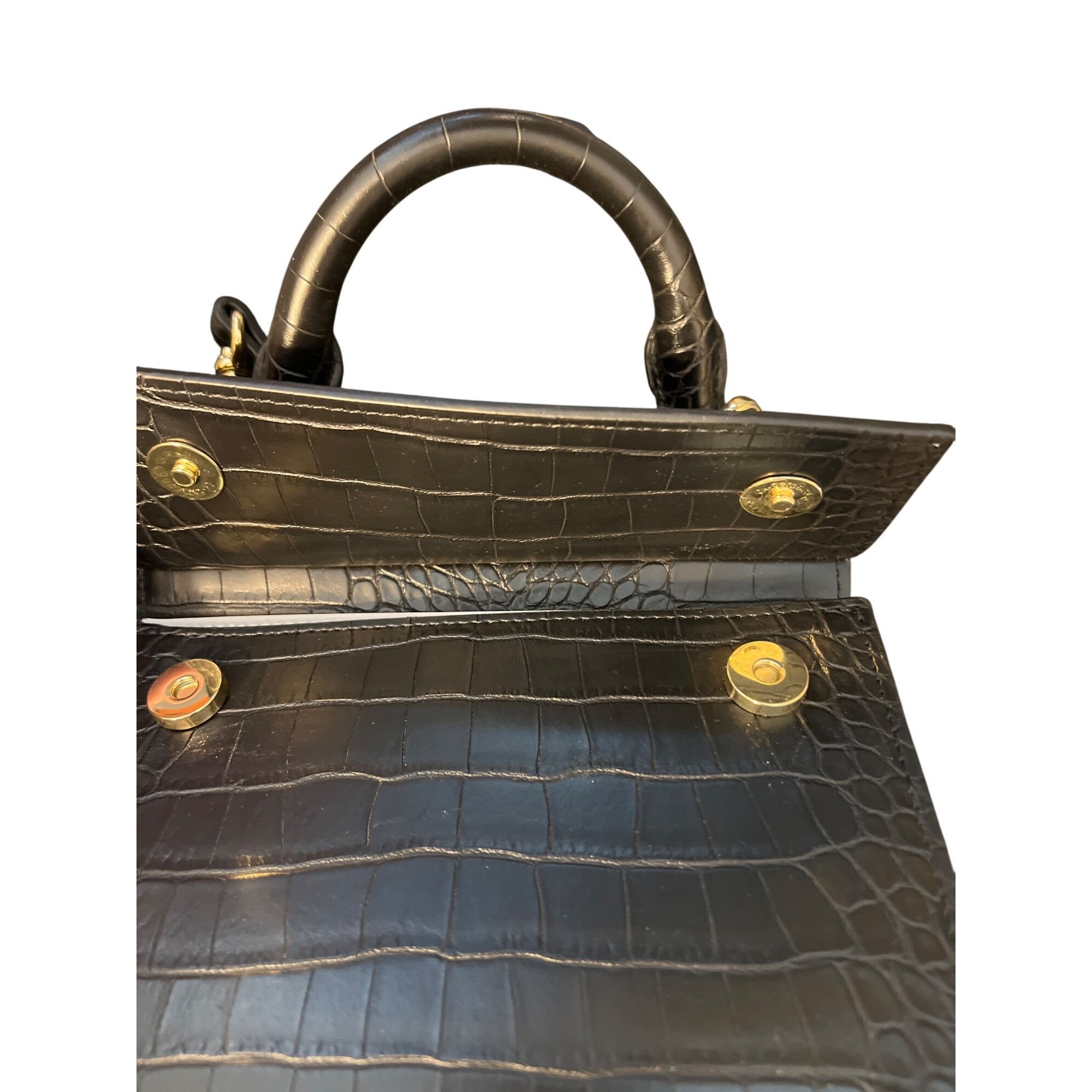 Other Modern Picnic Black Vegan Leather Lunch Bag Box Croc Embosse Size ONE SIZE - 8 Thumbnail