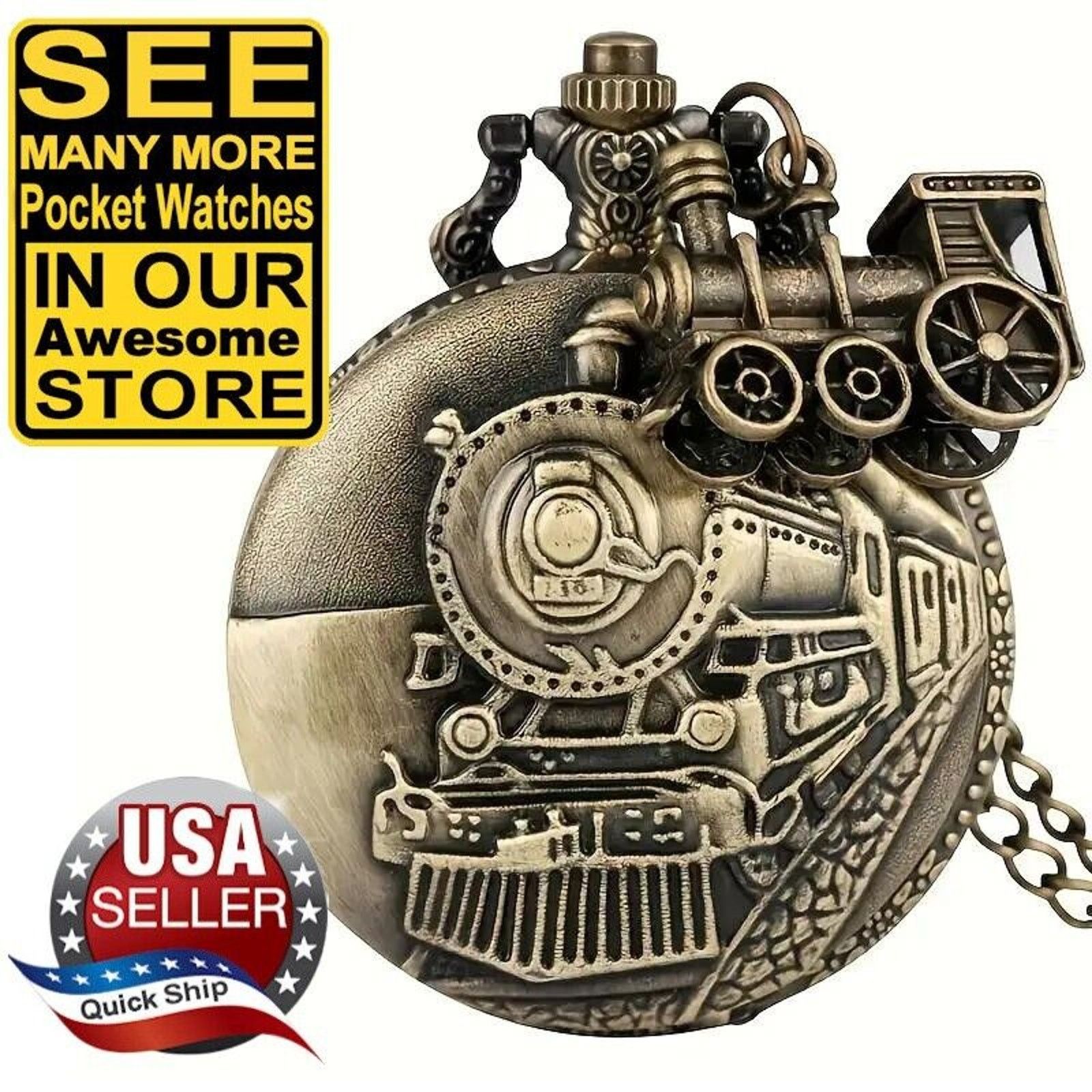 Other Retro Bronze Quartz Pocket Watch With Mini Train Fob Size ONE SIZE - 1 Thumbnail