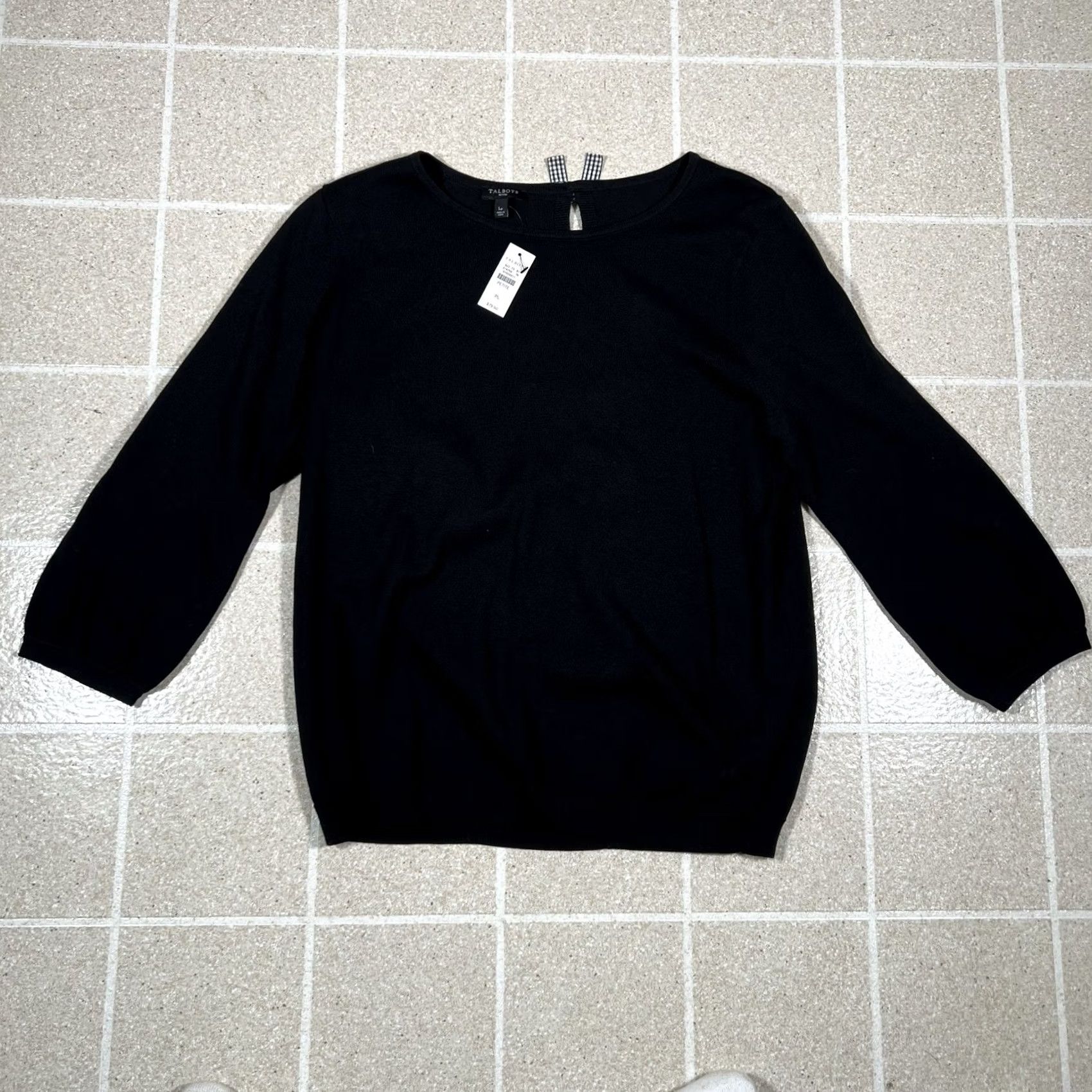 Talbots Talbots Blouse Ladies Petite Large Black Bow Tie Back NWT PL Bow Tie Back NWT Size L / US 10 / IT 46 - 2 Thumbnail