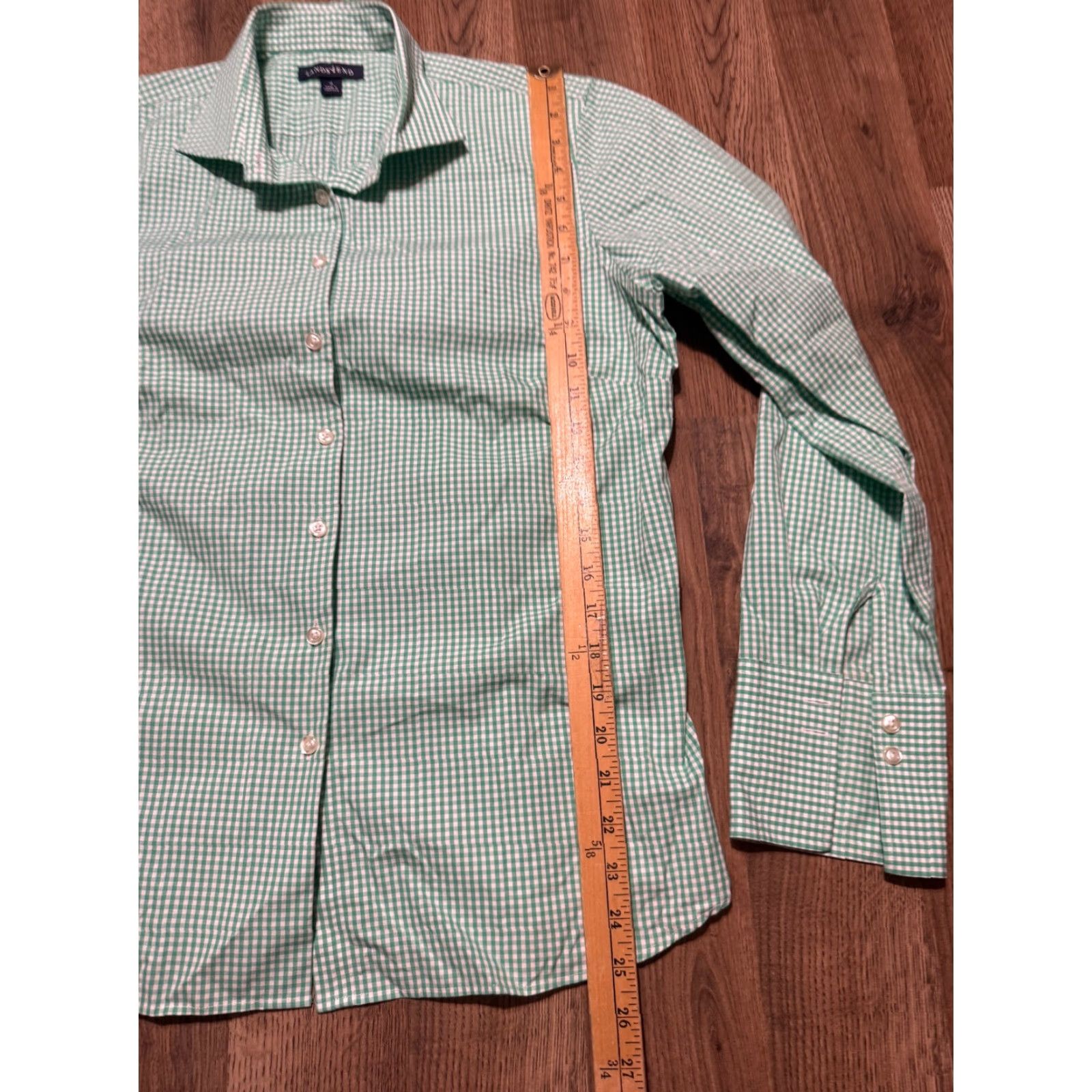 Lands' End Lands' End Shirt Women's Size 12 Green White Check Long Sleeve Button Up Shirt Size XL / US 12-14 / IT 48-50 - 7 Thumbnail