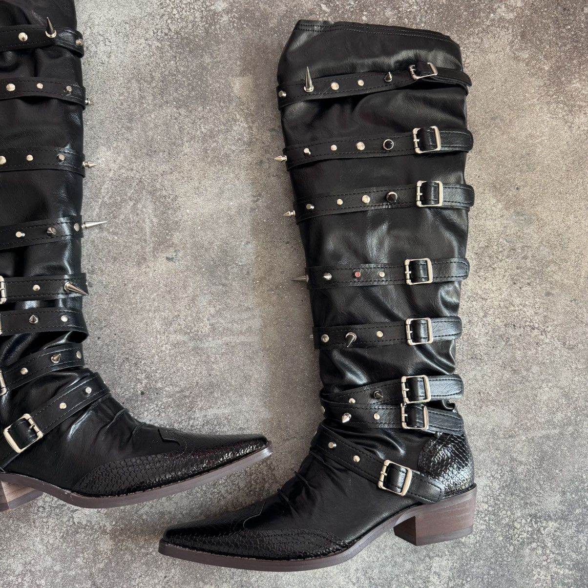 If Six Was Nine Opium Punk Rock Glam Leather Tall Boots (Rick Owen’s Vibe) Size US 8 / IT 38 - 6 Thumbnail