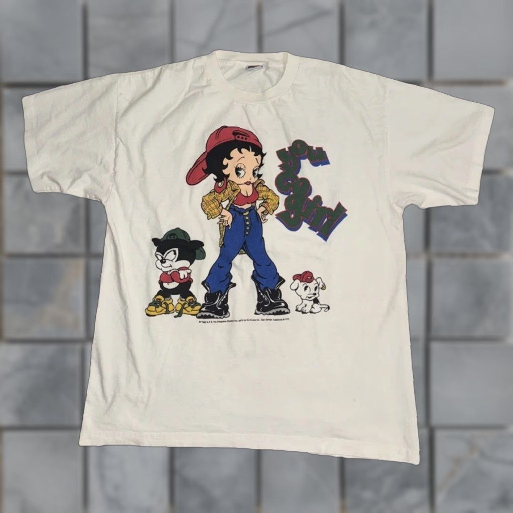 Doublet VINTAGE Betty Boop T-Shirt XL White 90s Unisex Adults Crew Neck Short Sleeve Double-Sided Pudgy Bimbo Logo NJ Croce Cartoon Graphic Go Girl Women Men Size US XL / EU 56 / 4 - 1 Thumbnail