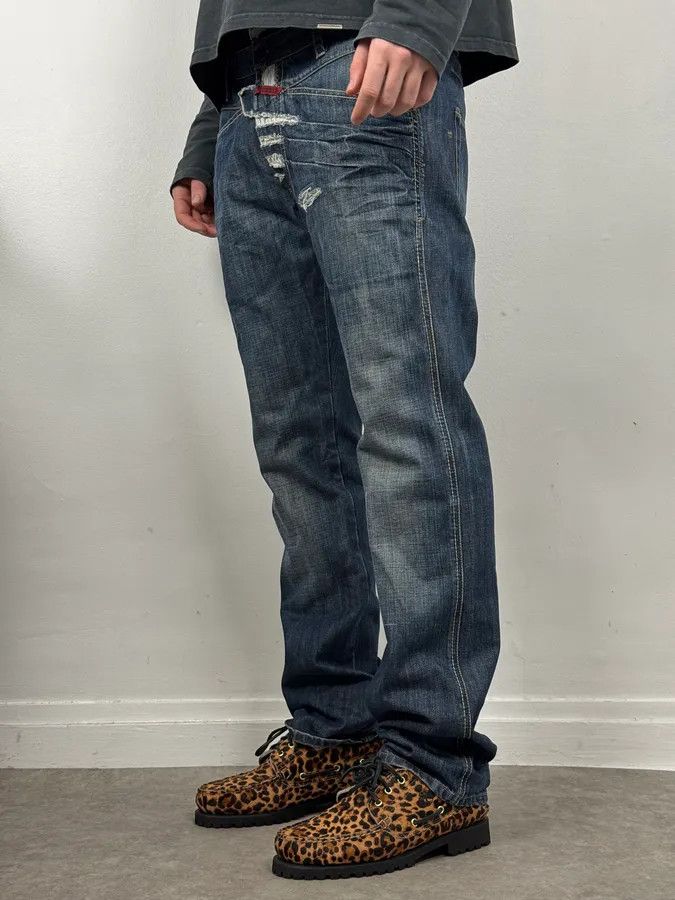 Marithe + Francois Girbaud 2000s Marithé + François Girbaud Blue Distressed Denim Jeans Size US 34 / EU 50 - 2 Thumbnail