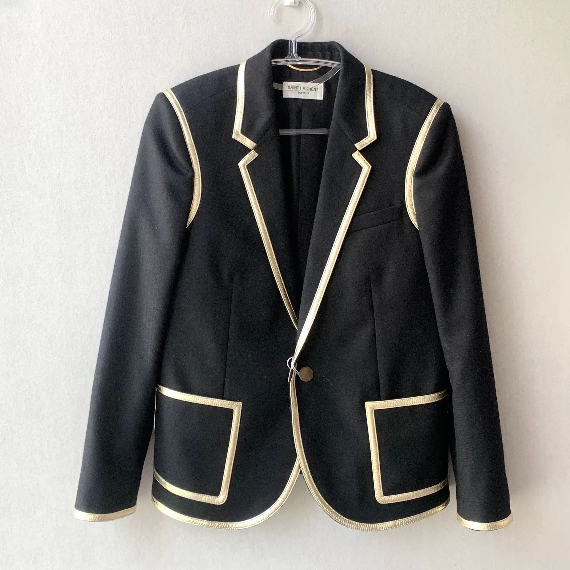 Saint Laurent Paris Saint Laurent Black Blazer with Gold Trim Size M / US 6-8 / IT 42-44 - 1 Thumbnail