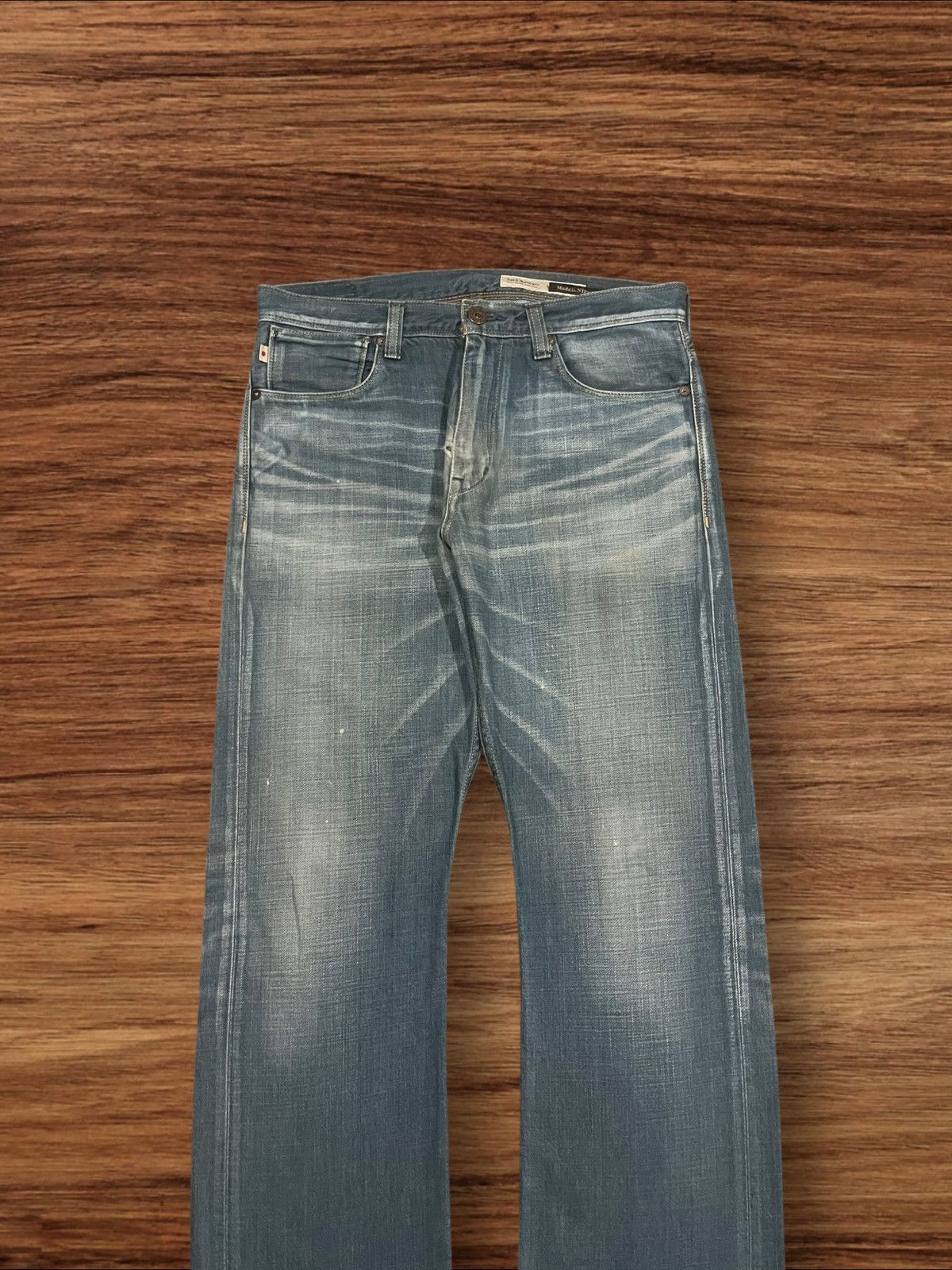 Japanese Brand × Tornado Mart Vintage Japanese Back Number Buckle Back Blue Faded Jeans Size US 33 - 3 Thumbnail