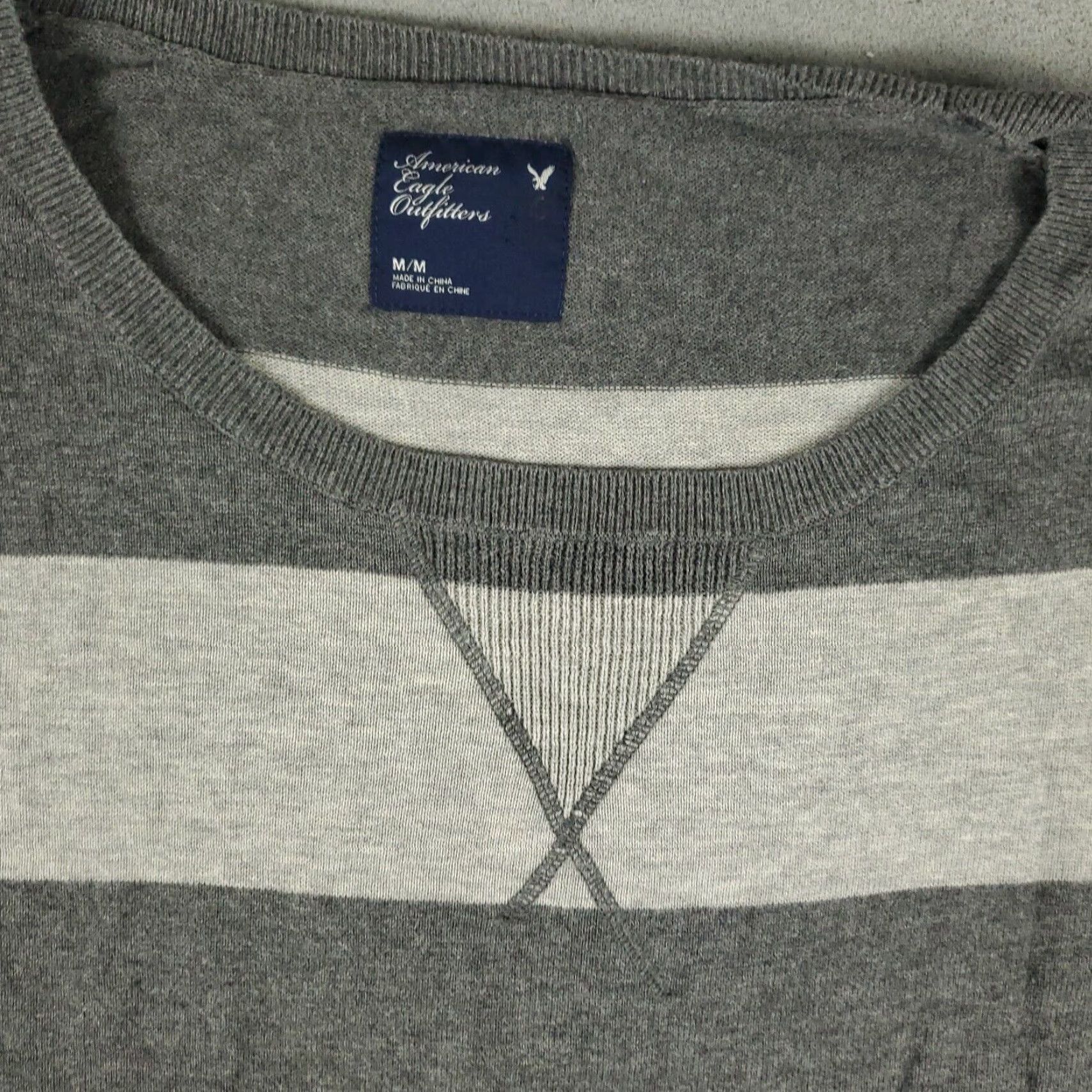 American Eagle Outfitters VINTAGE American Eagle Womens Sweater Pullover M Gray Striped Knit Casual Fall Winter Size M / US 6-8 / IT 42-44 - 2 Thumbnail
