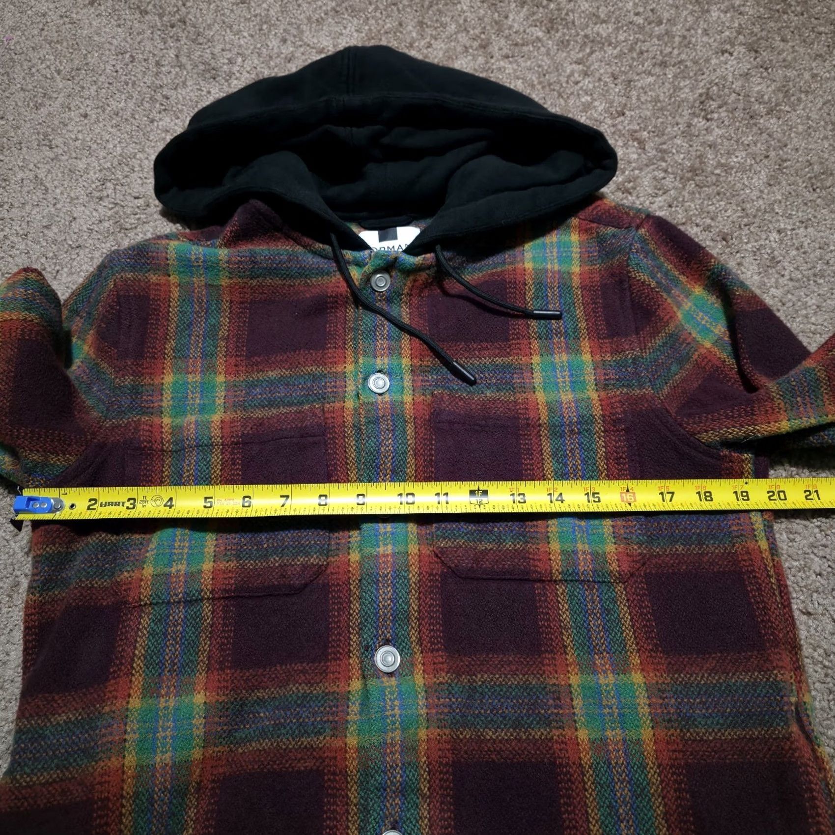 Topman Topman Thick Flannel Hooded Button Up Jacket Shacket Mens Small Multicolor Plaid Pattern Size US S / EU 44-46 / 1 - 7 Thumbnail