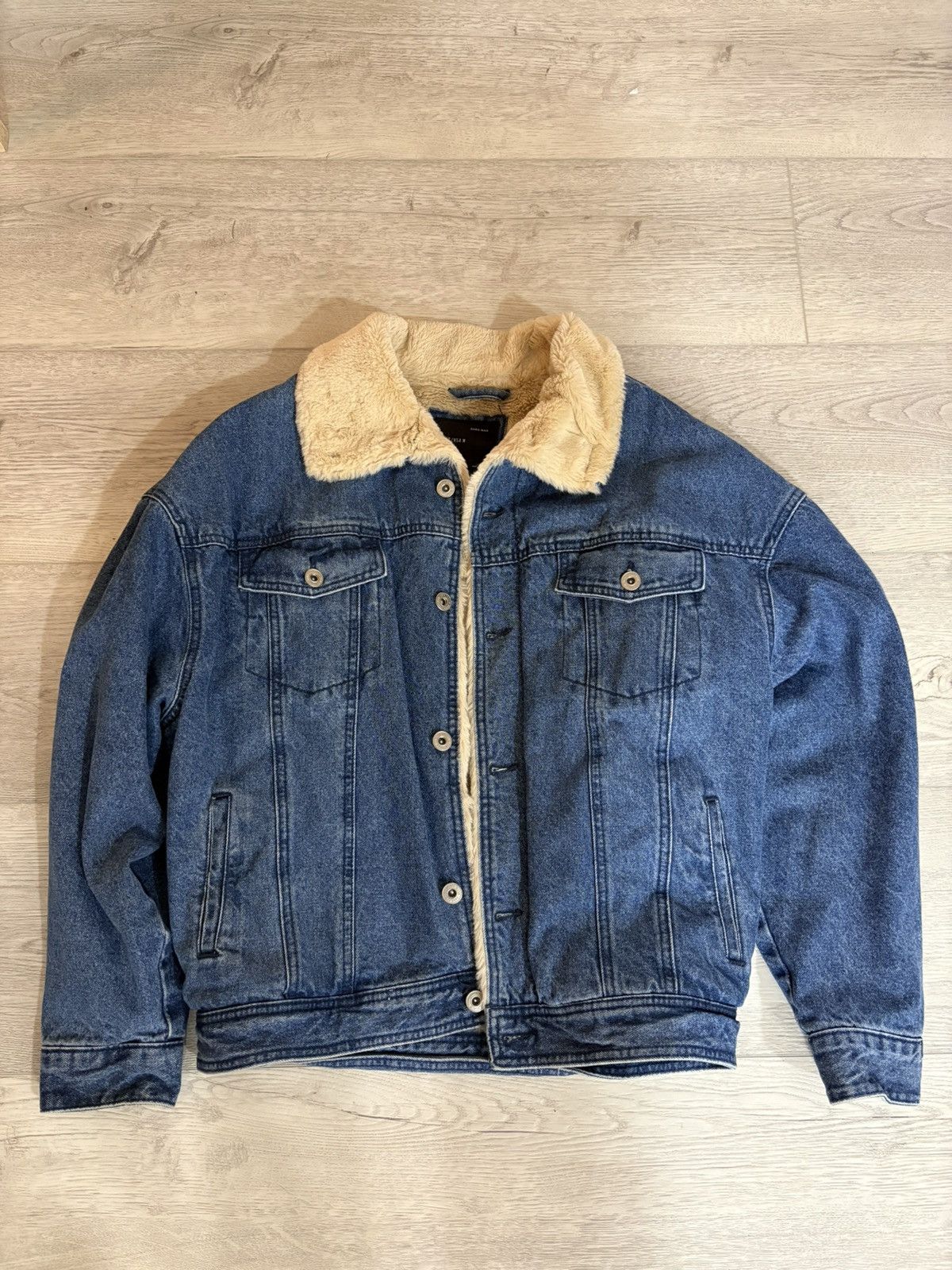 Zara Zara blue denim Sherpa faux fur jacket Size US M / EU 48-50 / 2 - 1 Thumbnail