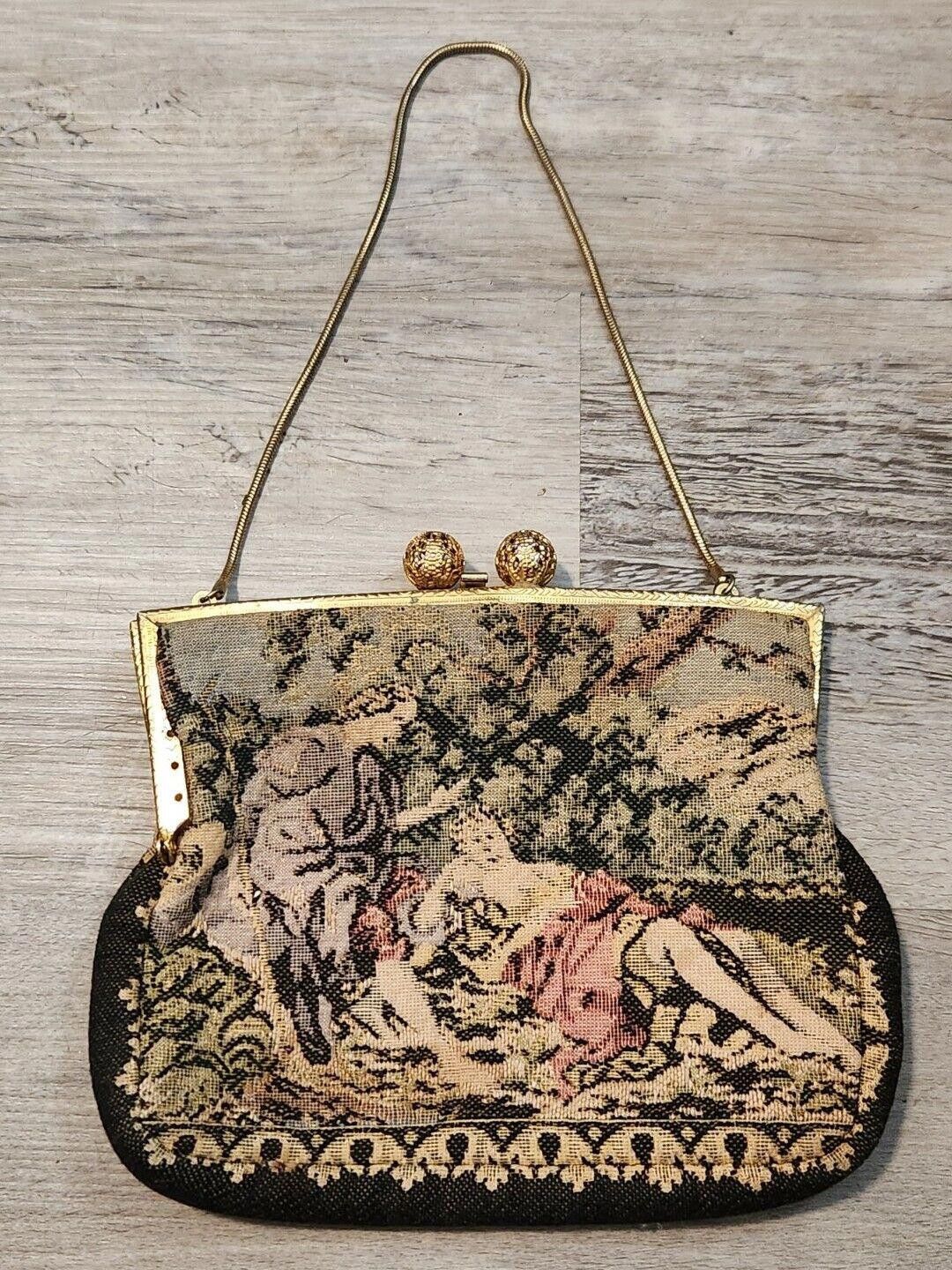 Handmade Vintage Tapestry Purse Clutch 30's 40's Belill Made In West Size ONE SIZE - 2 Thumbnail