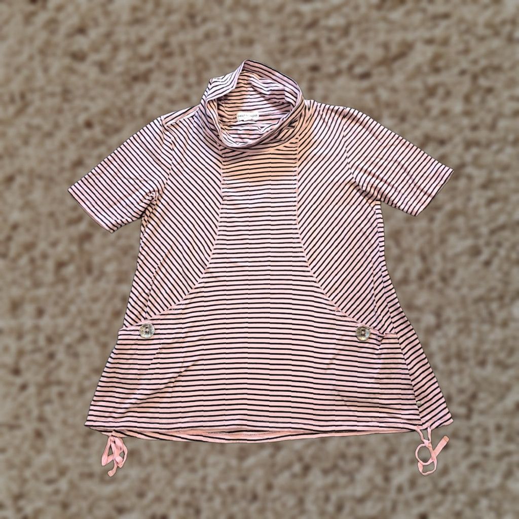 Pinko Neon Buddha Top Womens Size Large Pink Striped Tunic Cowl Neck Pockets Lagenlook Size L / US 10 / IT 46 - 1 Thumbnail