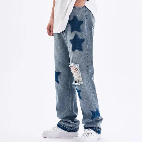 VIBE Blue STARS Distressed Jeans Size US 30 / EU 46 - 2 Thumbnail