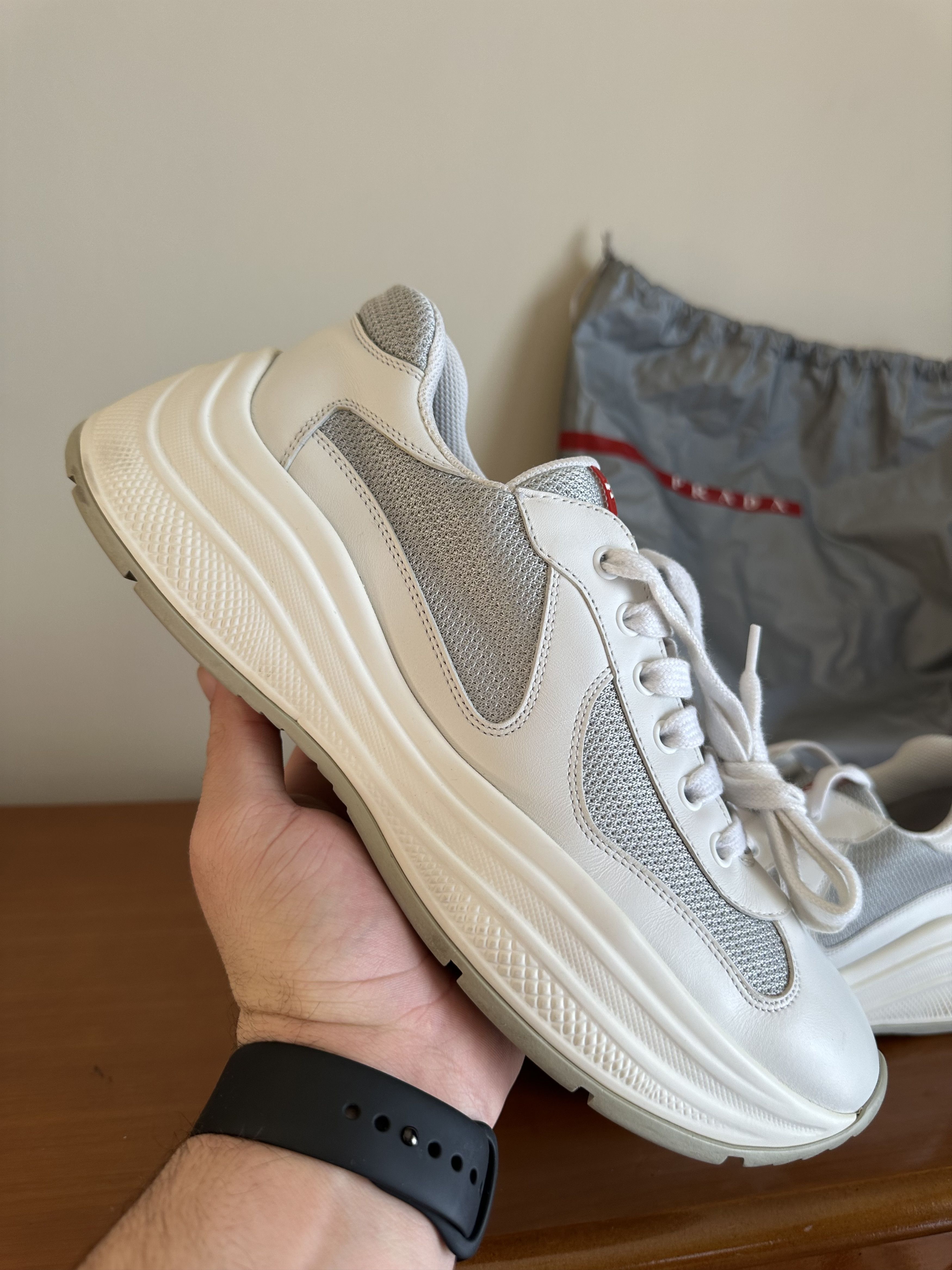 Prada Prada America’s Cup-Style Sneakers – White / Grey (4E3494) Size US 8.5 / EU 41-42 - 6 Thumbnail