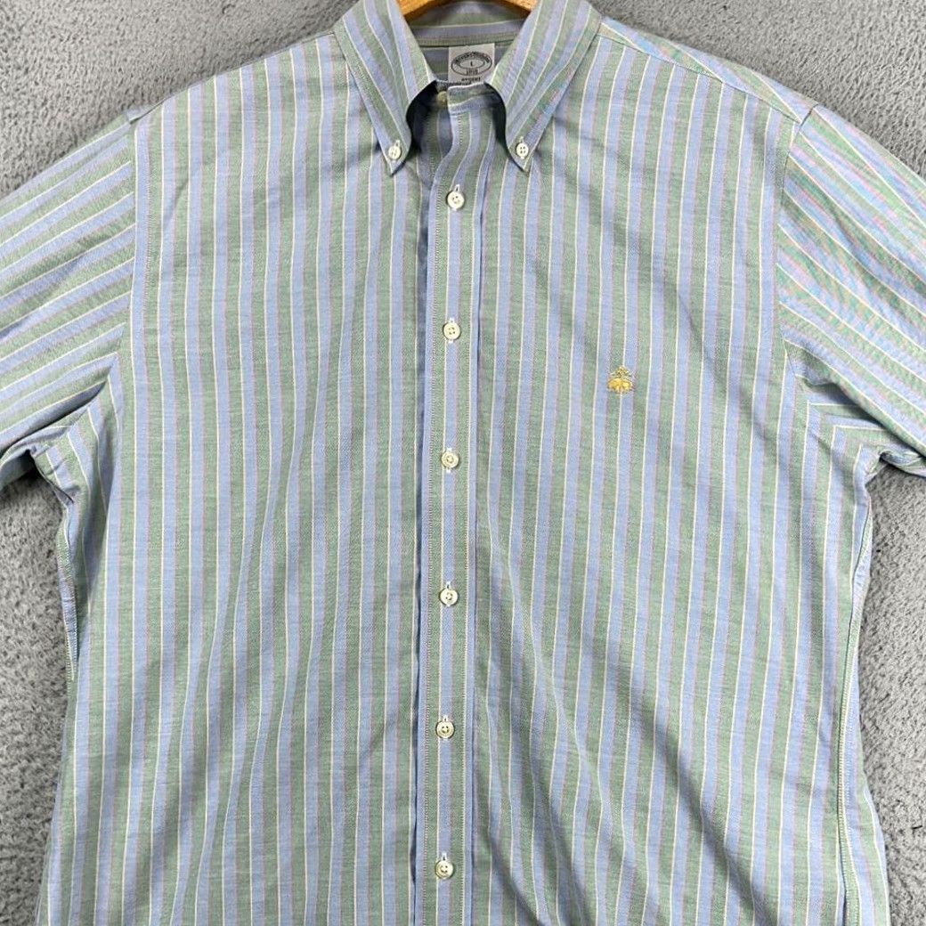 Brooks Brothers Brooks Brothers Shirt Mens Large Green Regent Stripe Supima Cotton Button Up Shirt Size US L / EU 52-54 / 3 - 2 Thumbnail
