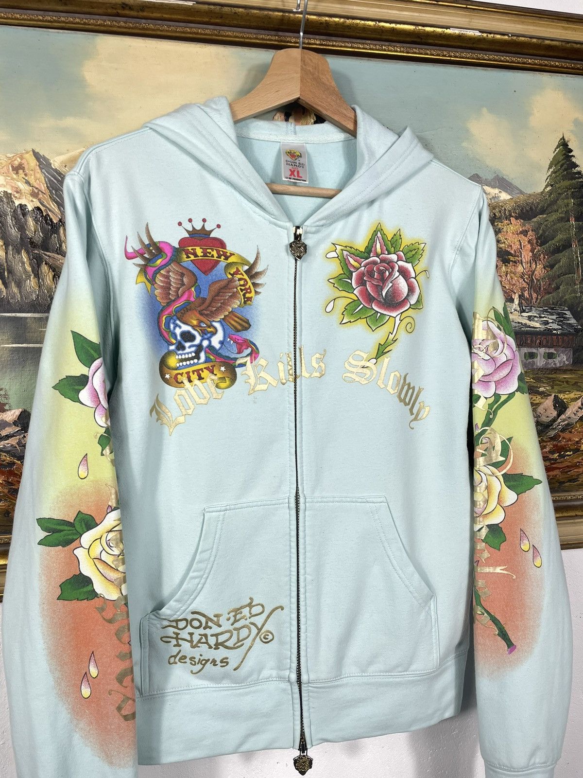 Christian Audigier × Ed Hardy × Vintage Ed Hardy Retro 00s Hoodie With Crystals Affliction Grunge Size US S / EU 44-46 / 1 - 4 Thumbnail